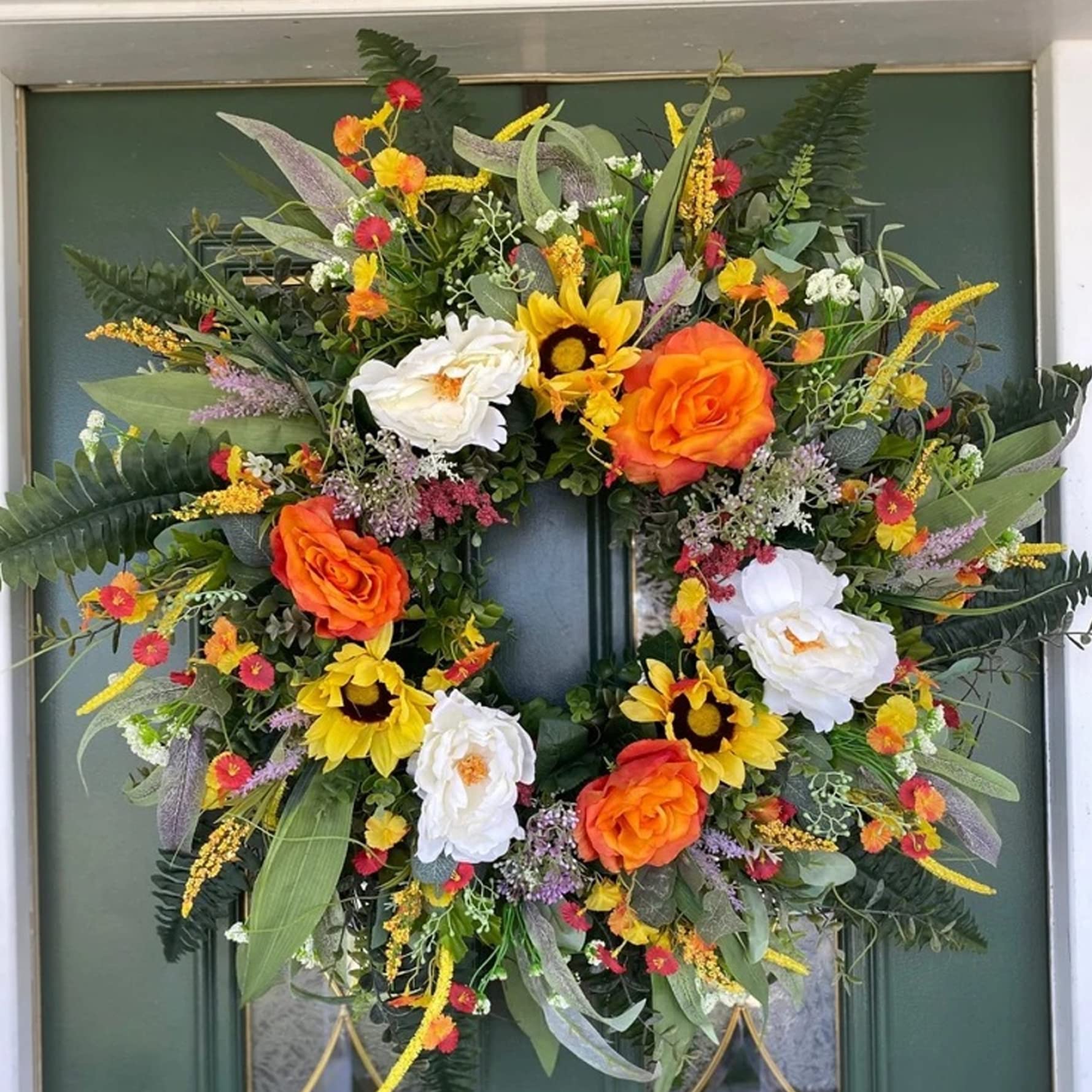 Couronne D'été Artificielle pour La Porte D'entrée Couronnes De Fleurs Eucalyptus Couronne De Porte D'été Guirlande De Porte Décorative pour Décoration Intérieure 40cm