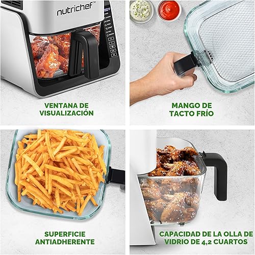 Miniatura 5 de NutriChef Freidora de aire y parrilla de 4 cuartos de galón 8-1 modos de cocción preestablecidos Tazón transparente para obtener los mejores