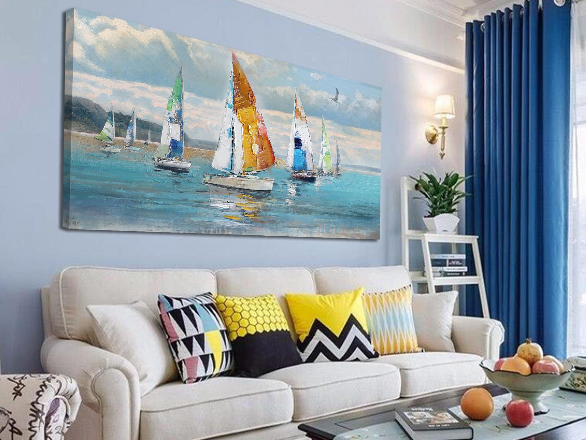 Amazon.com: Ardemy Blue Abstract Wall Art Canvas Ocean