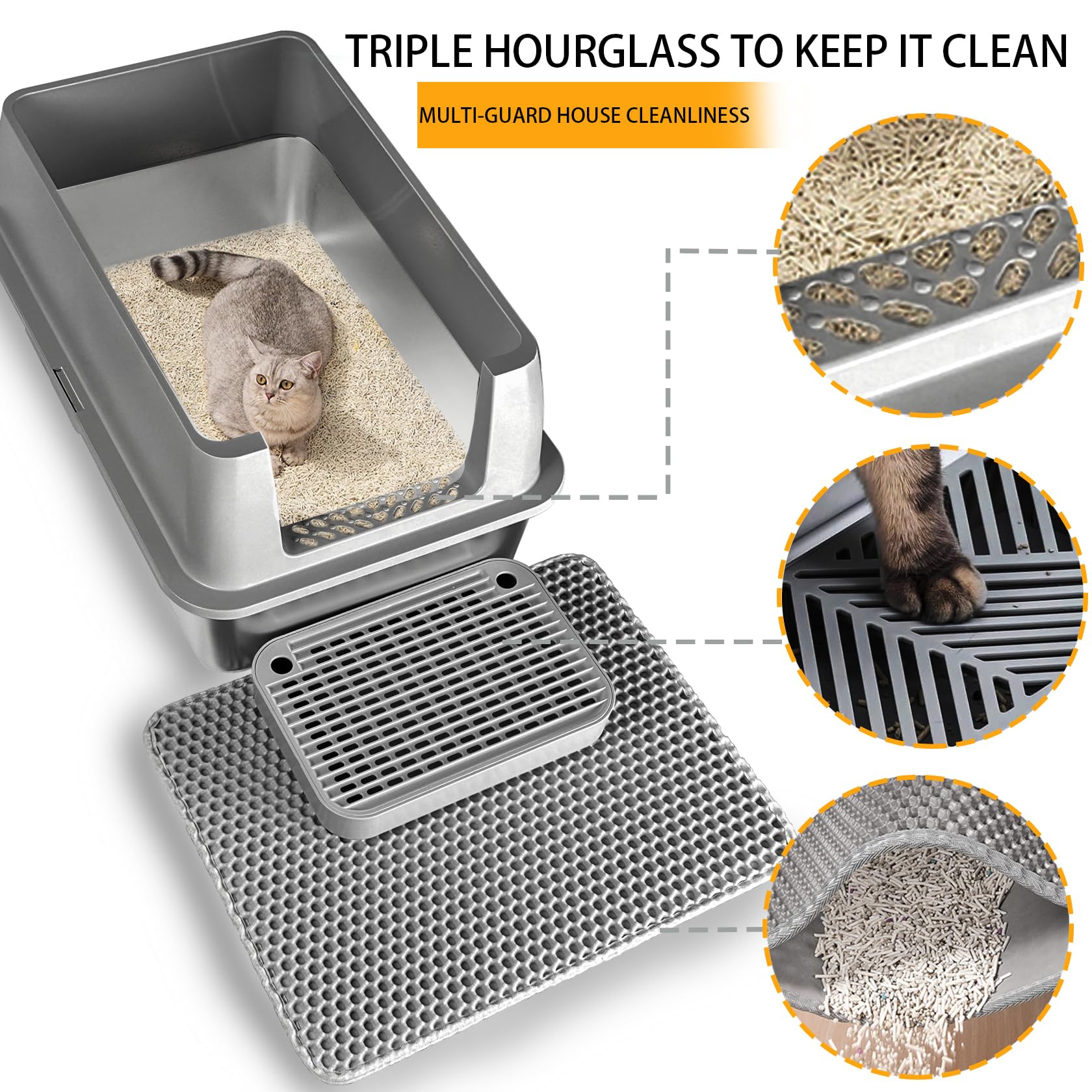 Edelstahl Katzentoilette 40x30x19cm Grau | Offenes Katzenklo Leicht Zu Reinigen