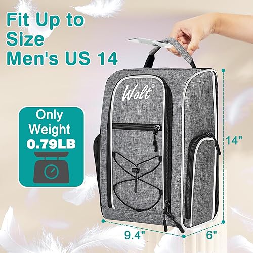 Miniatura 8 de Wolt Bolsa para zapatos de golf - Bolsas de transporte para zapatos deportivos y de viaje con ventilación y doble bolsillo exterior para accesorios