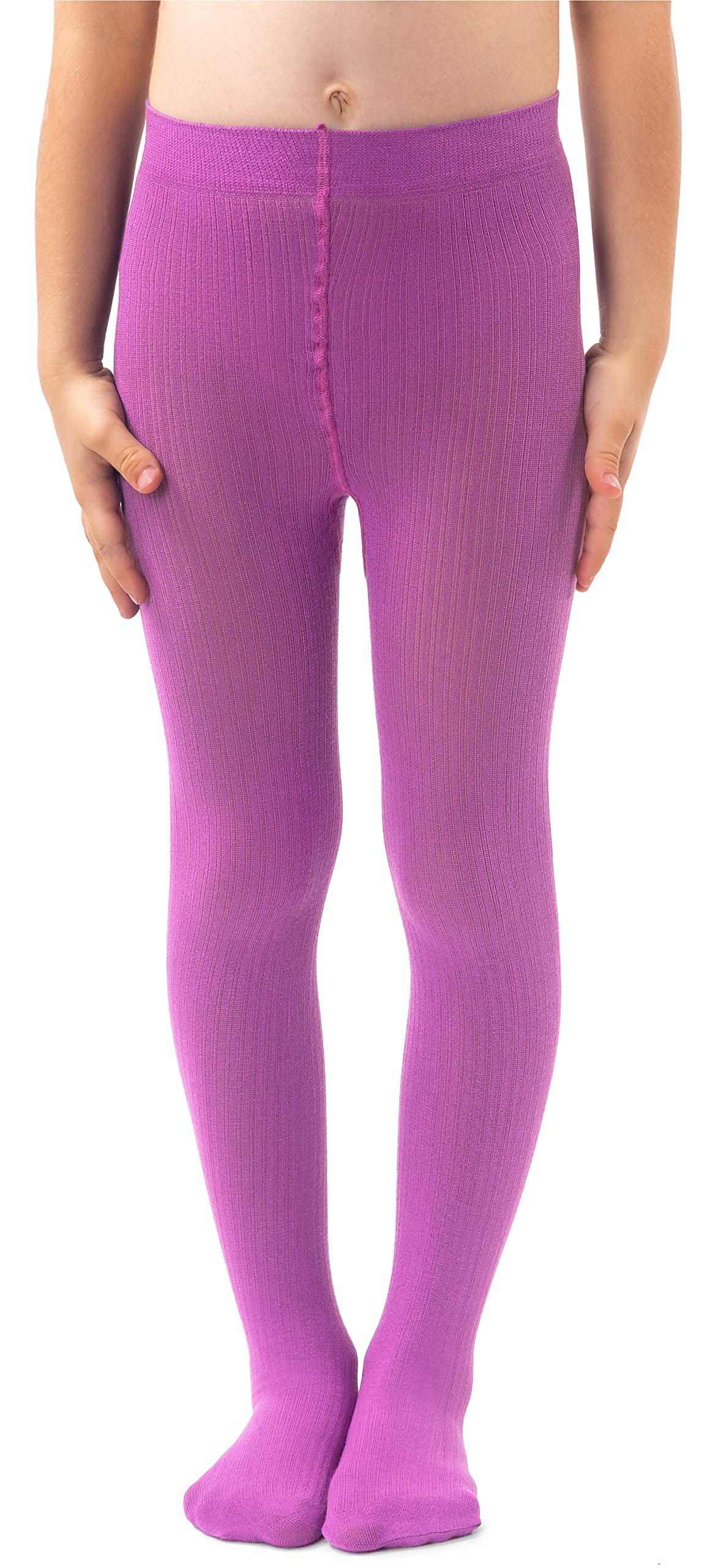 Noq Girls Lavende Plain Knit Tights Footed Warm Opaque School Kid Stockings Ballet Dance Show Nursery, 7/8 Years