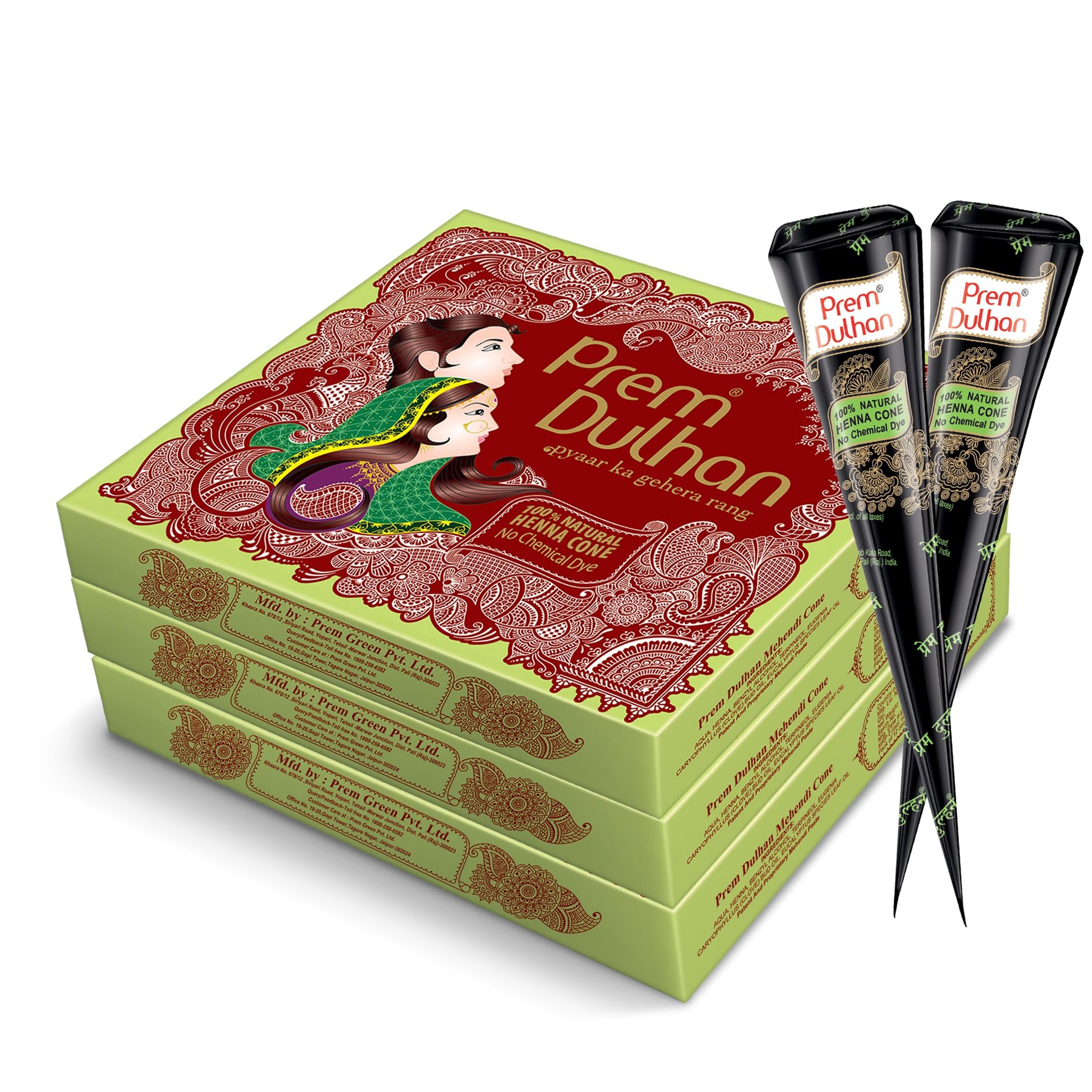 Prem Dulhan Hand Designing | Without Chemical | Long Lasting | For Men Women | of 12 Pieces | Natural Mehandi Cone - 350 GRM (Pack of 3)-image-28