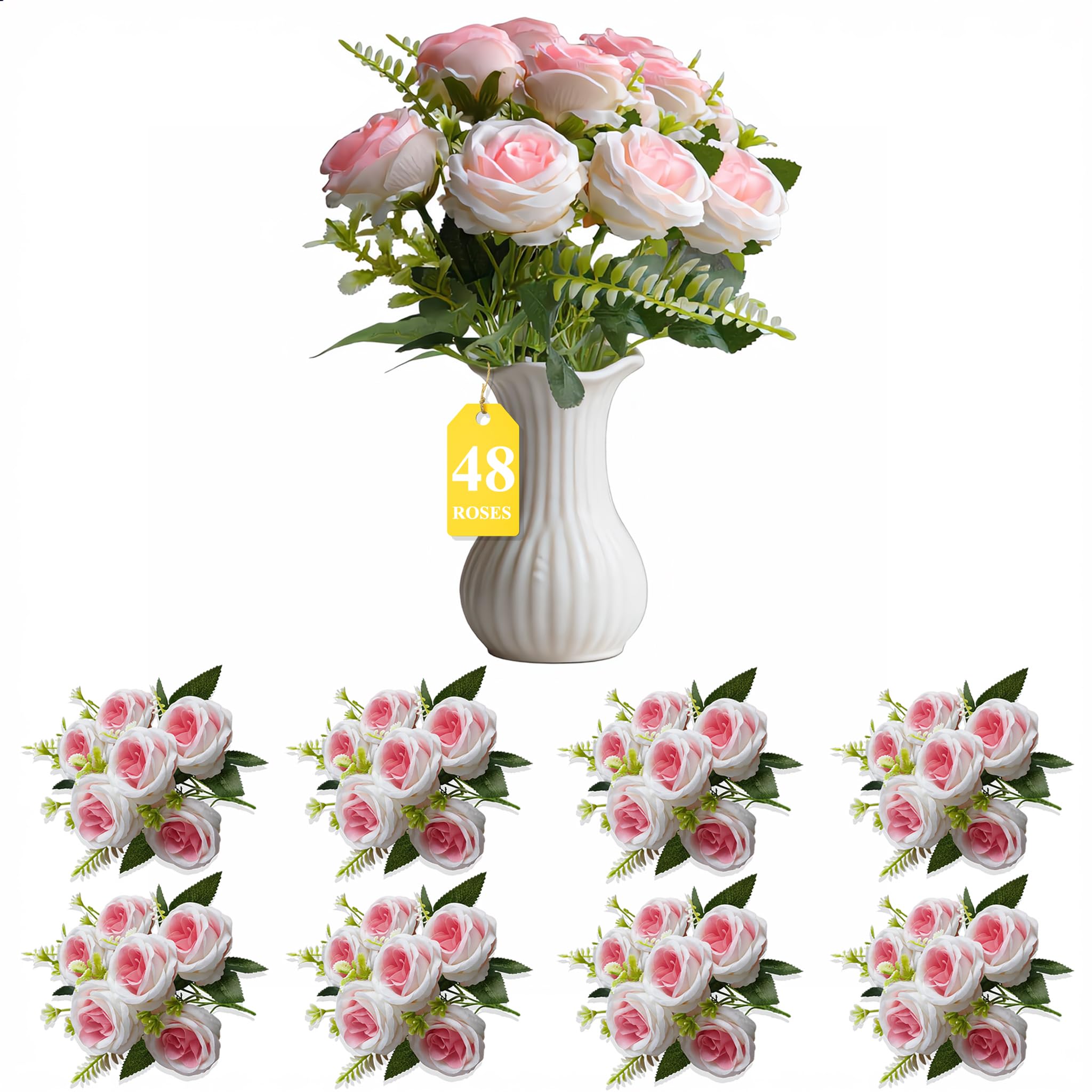 BIRDDIE 48 Blooms Pink-white Artificial Flowers Long Stems Easy Care Decor