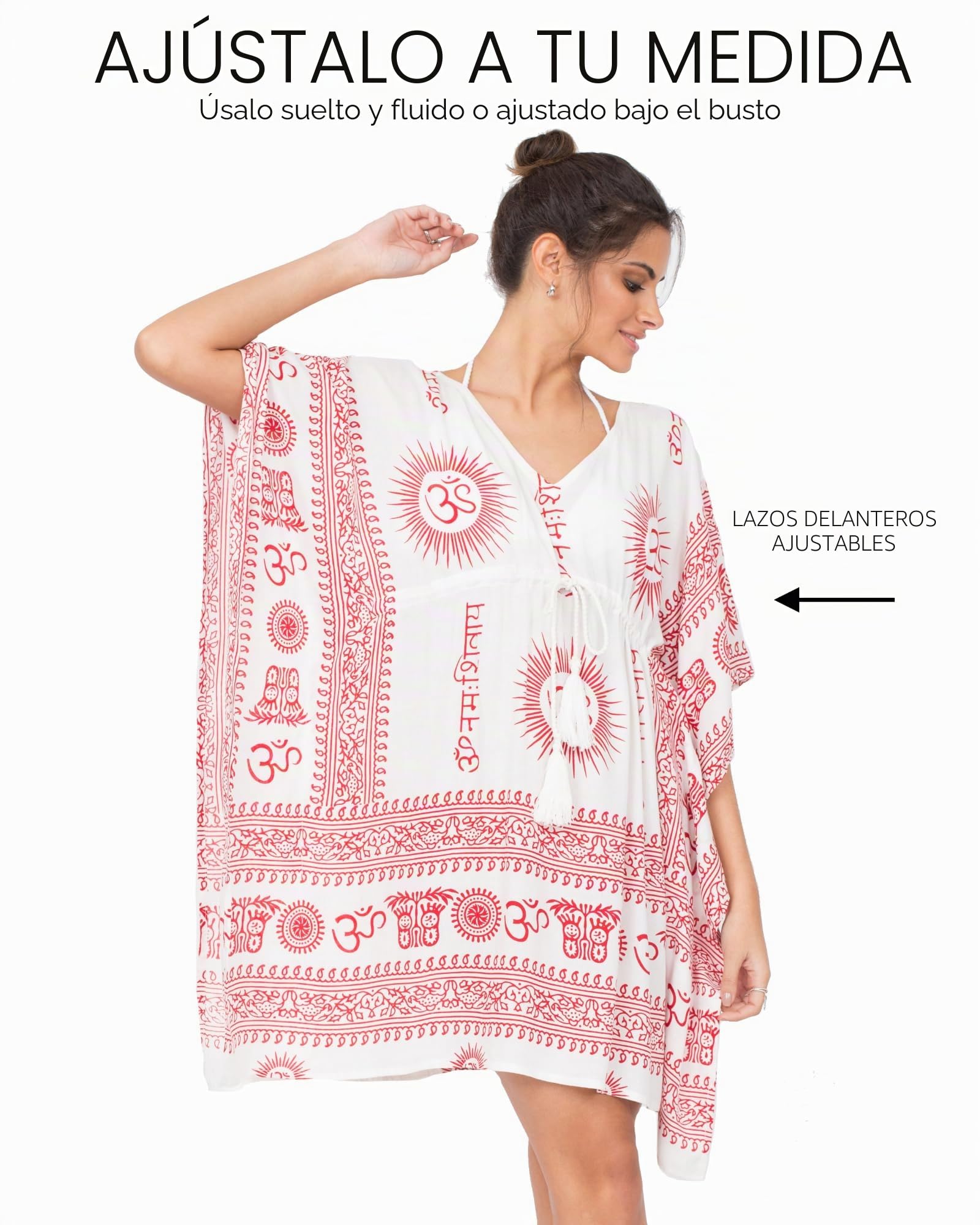 V-Neck Kaftan in Ohm Print White