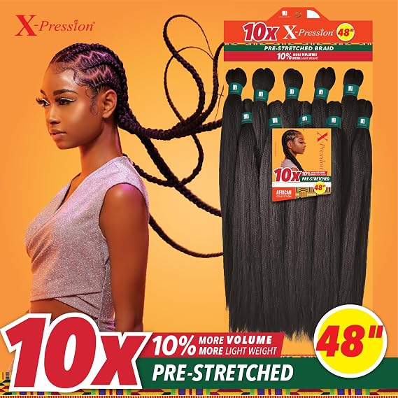 Sensationnel X-Pression Prestretched Braids-10X Braid 48in,1 JETBLACK
