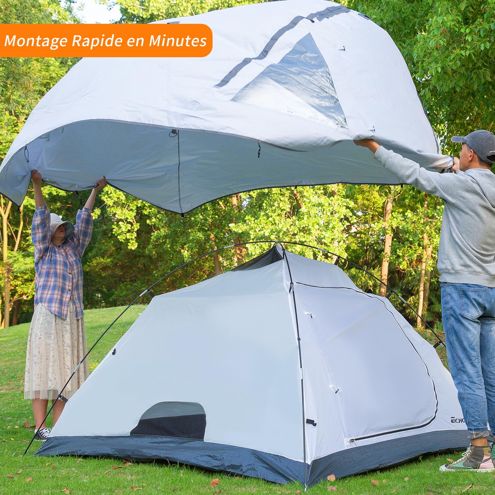 EchoSmile Tente Trekking 3-4 Personnes, Ultralégère 3-4 Saisons, Imperméable & Ventilée, Dôme Facile à Installer, Tente yourte pour Outdoor, Randonnée, Camping