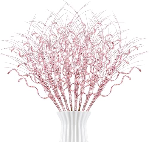 SMARTSWORD 8 ramas rizadas con purpurina de Navidad de 17.3 pulgadas, púas de Navidad de imitación en aerosoles decorativos con purpurina artificial