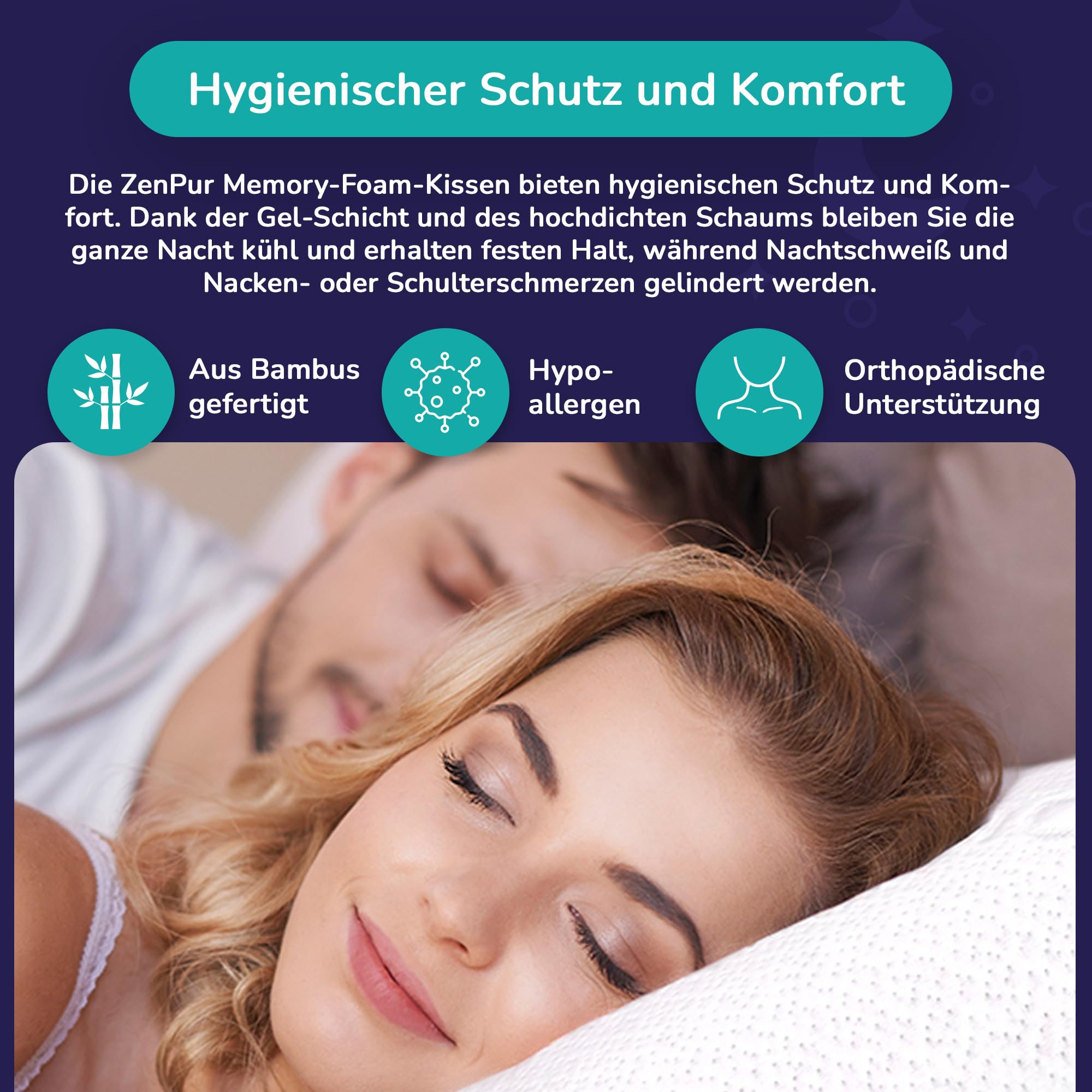 ZenPur Orthopädisches Kissen 2er Set 40x60 (13 cm) Aus Memory Foam Ergonomisches Nackenkissen Memory Schaum Gegen Nackenschmerzen Mittelfest Mit Premium Bambusbezug Oeko-tex Zertifiziert
