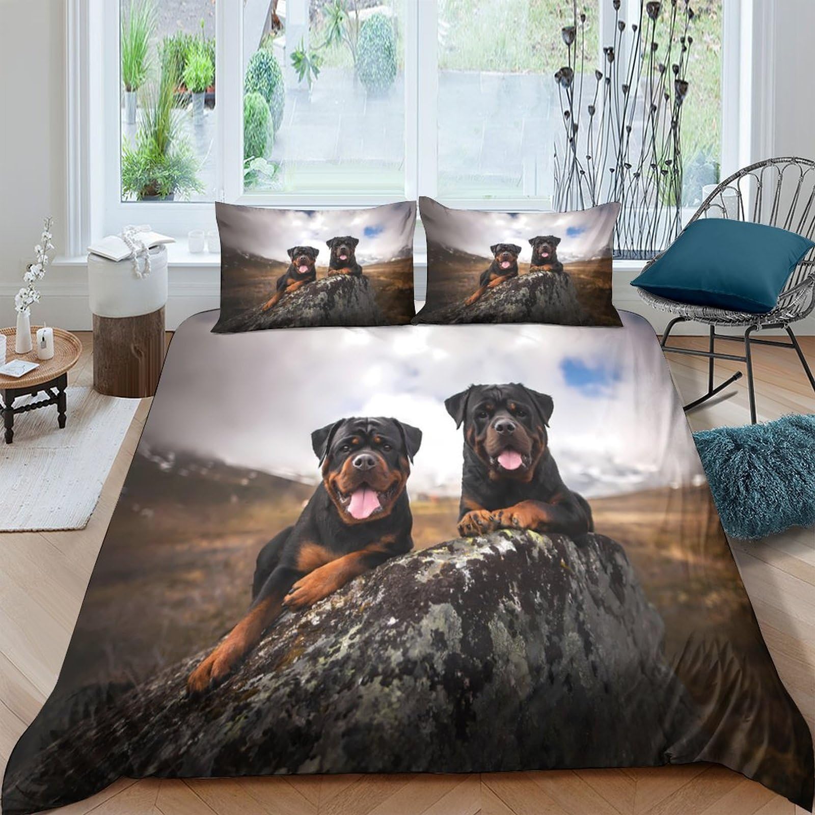 Ctjqhvkz Style-2 3D Printed Rottweiler Mountain Fitted Sheet Microfiber Soft Washable Dog Lover Bed Cover For Bedroom Decor Single（135X200cm）