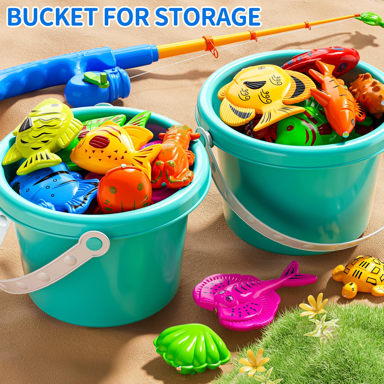 JUKUDAHU Magnetisches Angelspielzeug für Kinder 3-5 Jahre | Mit aufblasbarem Kinderpool, Badewannenspielzeug, Outdoor Spielzeug, Für Jungen und Mädchen 3-8 Jahre