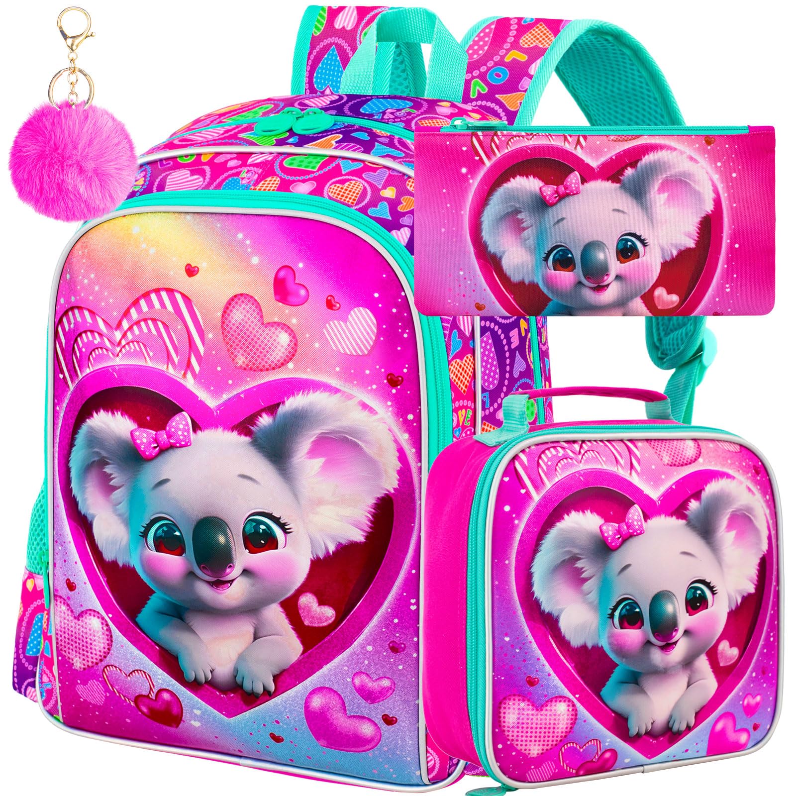 TXHVO 16" Backpack for Girls Boys 4-8, 3Pcs Kids Bookbag Set with Lunch Box, School Bag for Preschool Kindergarten