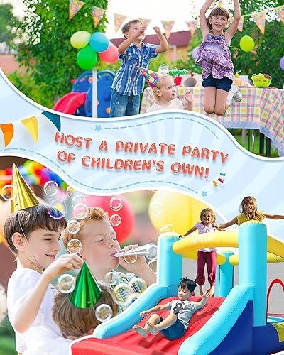 Miniatura 2 de AirMyFun Casa inflable con tobogán, casa inflable para niños grandes con soplador, piscina de bolas, aro de baloncesto, castillo de salto para