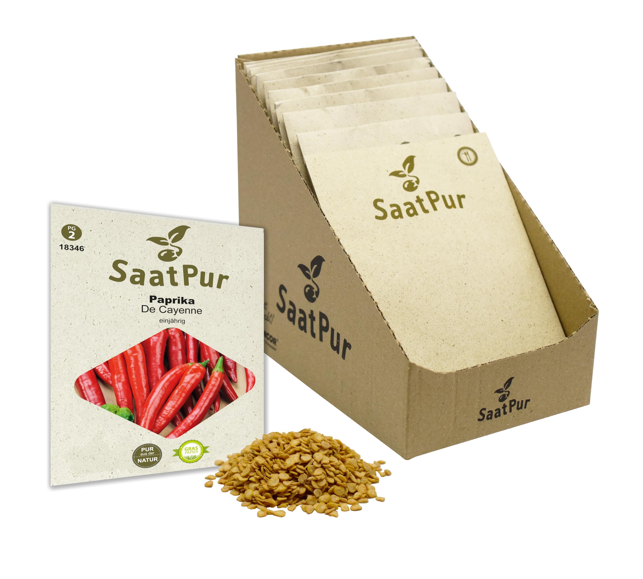 SaatPur Paprika De Cayenne Samen, samenfeste Samen Saatgut - Kleines Tray mit 25 Portionstüten für je ca. 60 Pflanzen