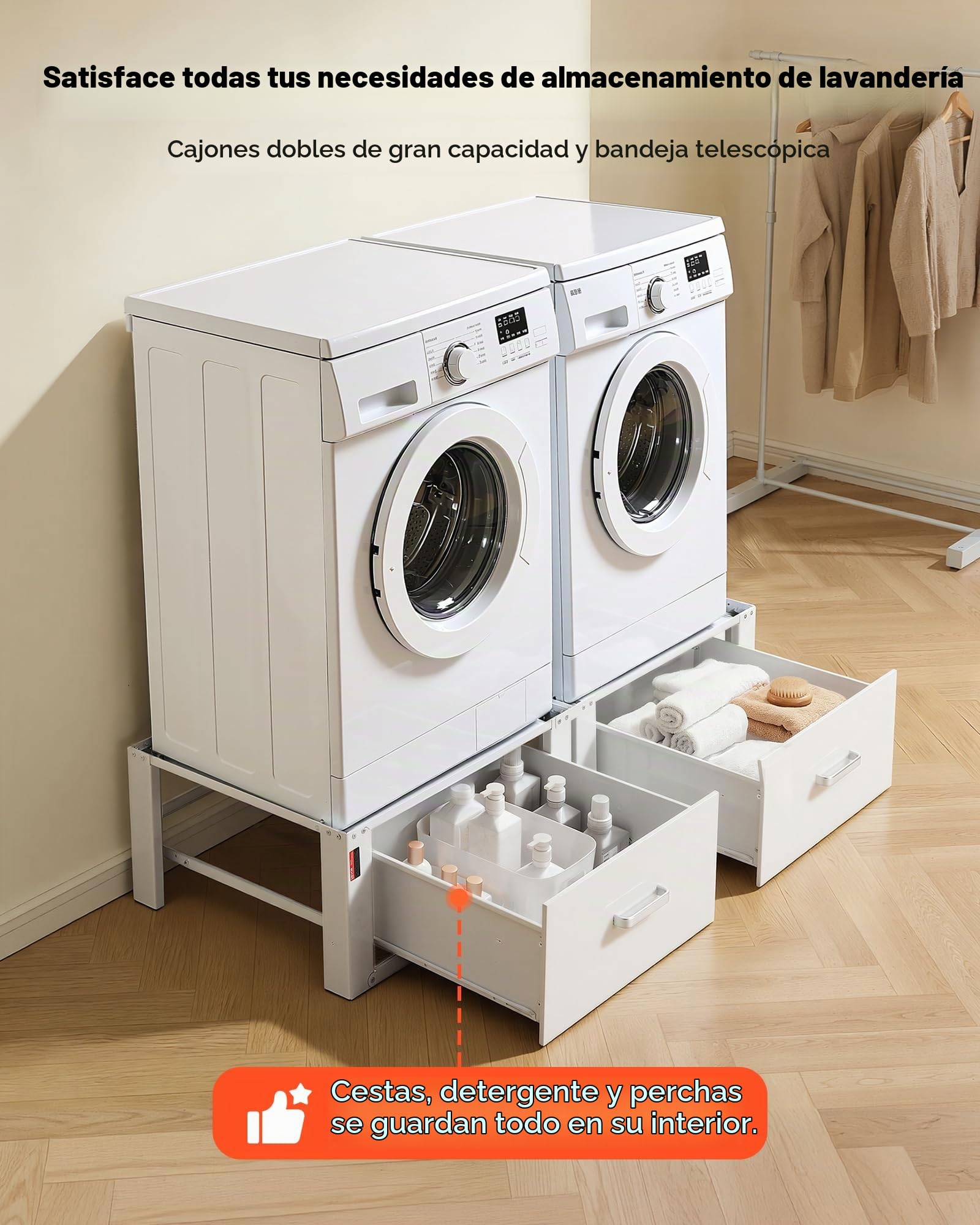 VEVOR Soporte para Lavadora Alto de 310 mm, Base de Lavadora de Acero Resistente, Capacidad de Carga de 150 kg, Pedestal Universal para Secadora con Cajón, Patas Antideslizantes, 2 Piezas, Blanco
