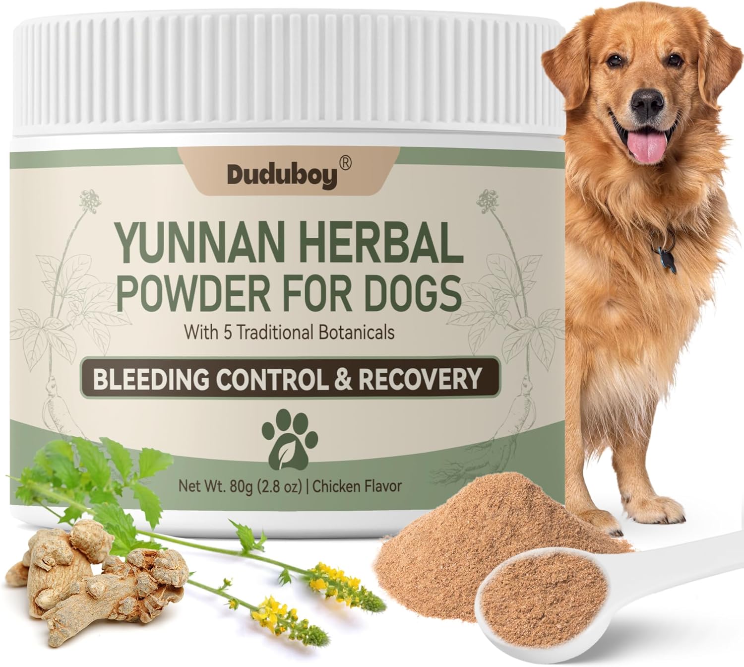 Yunnan Sanqi Powder for Dogs, Natural Herbal Blood Support for Hemangiosarcoma, Hemoabdomen, Pericardial Effusion, Ulcer-Related Bleeding, Bloody Stools, Recovery Support, Quick Stop Bleeding for Dog