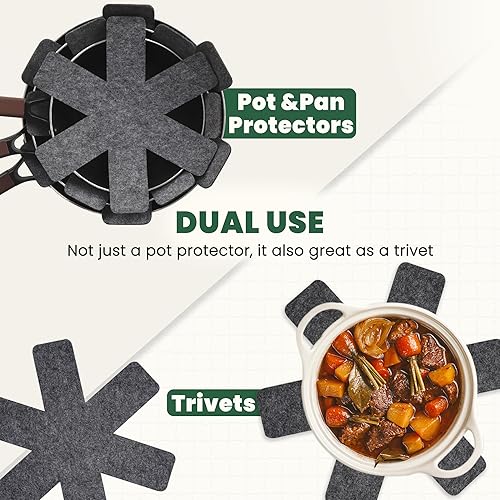 Miniatura 7 de Protectores de ollas y sartenes, protectores extragruesos para apilar, juego de 12 y 4 tamaños diferentes, separadores de sartenes para apilar