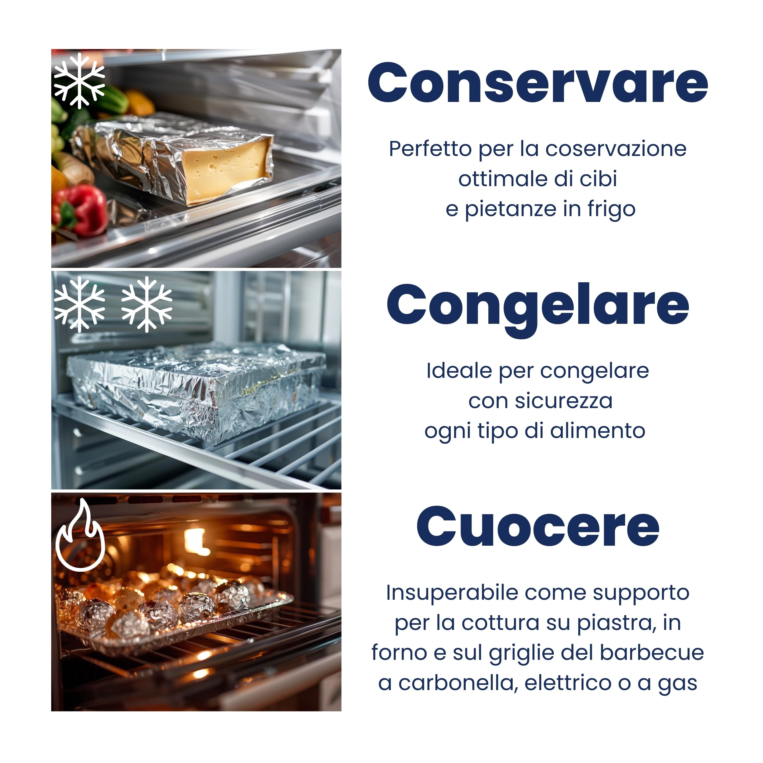 FRIO - Set con 3 rotoli Alluminio alimenti Goffrato, 16 metri rinforzato, totale 48 metri, per cucinare, per cucina professionale, meno sprechi, duttile, passa dal gelo al frigo al forno