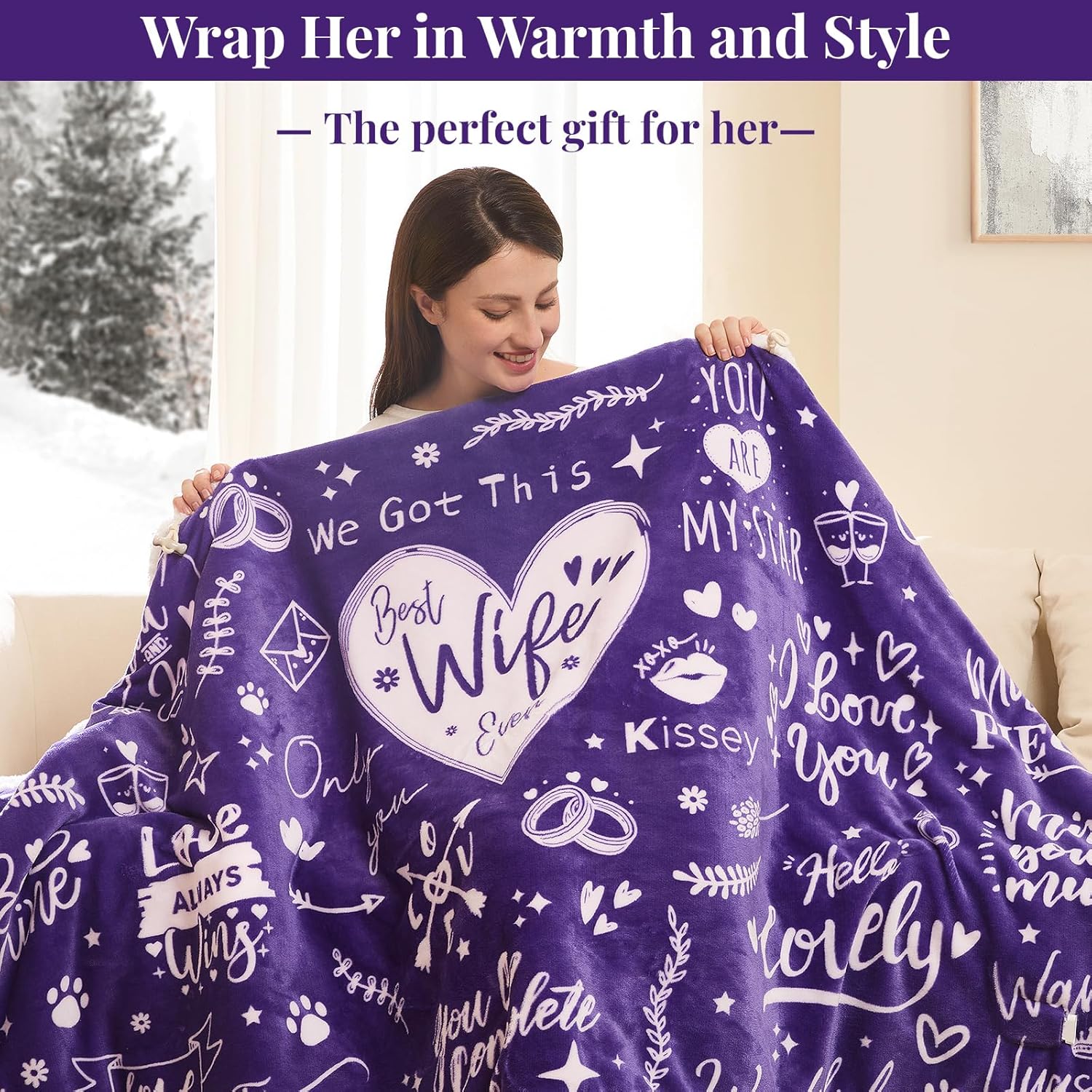 Wearable Heated Blanket Hoodie for Women, Valentines Day Gifts for Her Wife Women, Electric Throw Blanket, Heated Shawl Wraps Poncho, Mothers Day Birthday Anniversary Day Gift, Best Wife Ever Purple - Image 7