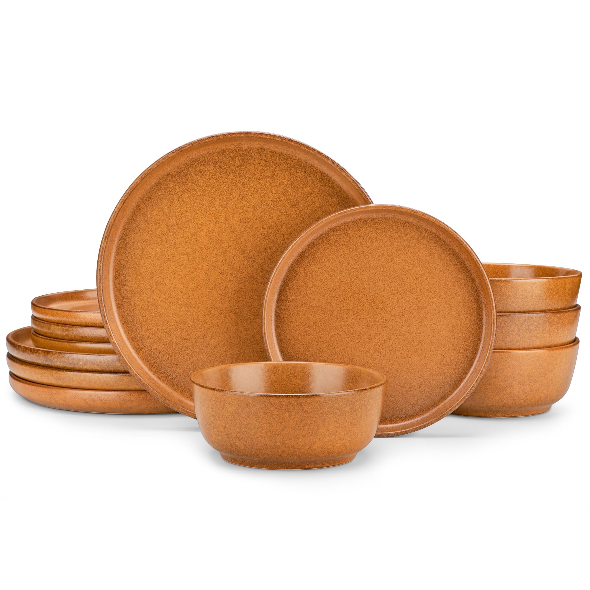 vancasso Zermatt Dinner Set 12 Pieces, Reactive Glaze Plates and Bowls Set for 4, Stoneware Dinner Set for 4 Kitchen Essentials, Yellow