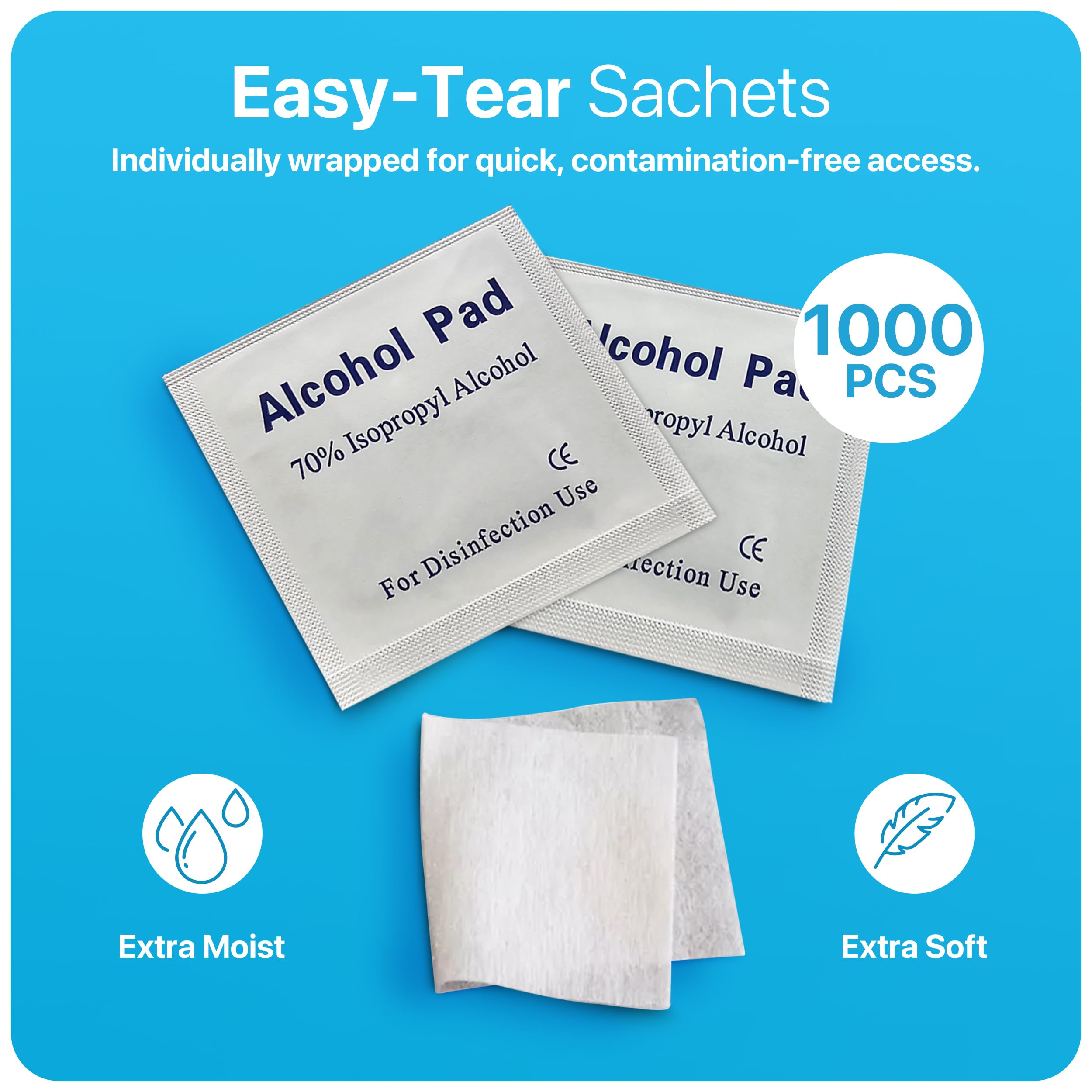 Ynr 70% Alcohol Pre-inyección Isopropílico Toallitas - Individualmente Envuelto Primeros Auxilios Piel Limpieza Fácil de Tirar Bolsita Toallitas - 1000PCS