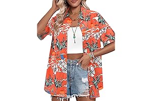 Womens Hawaiian Shirts Button Up Floral Tropical Vacation Shirt