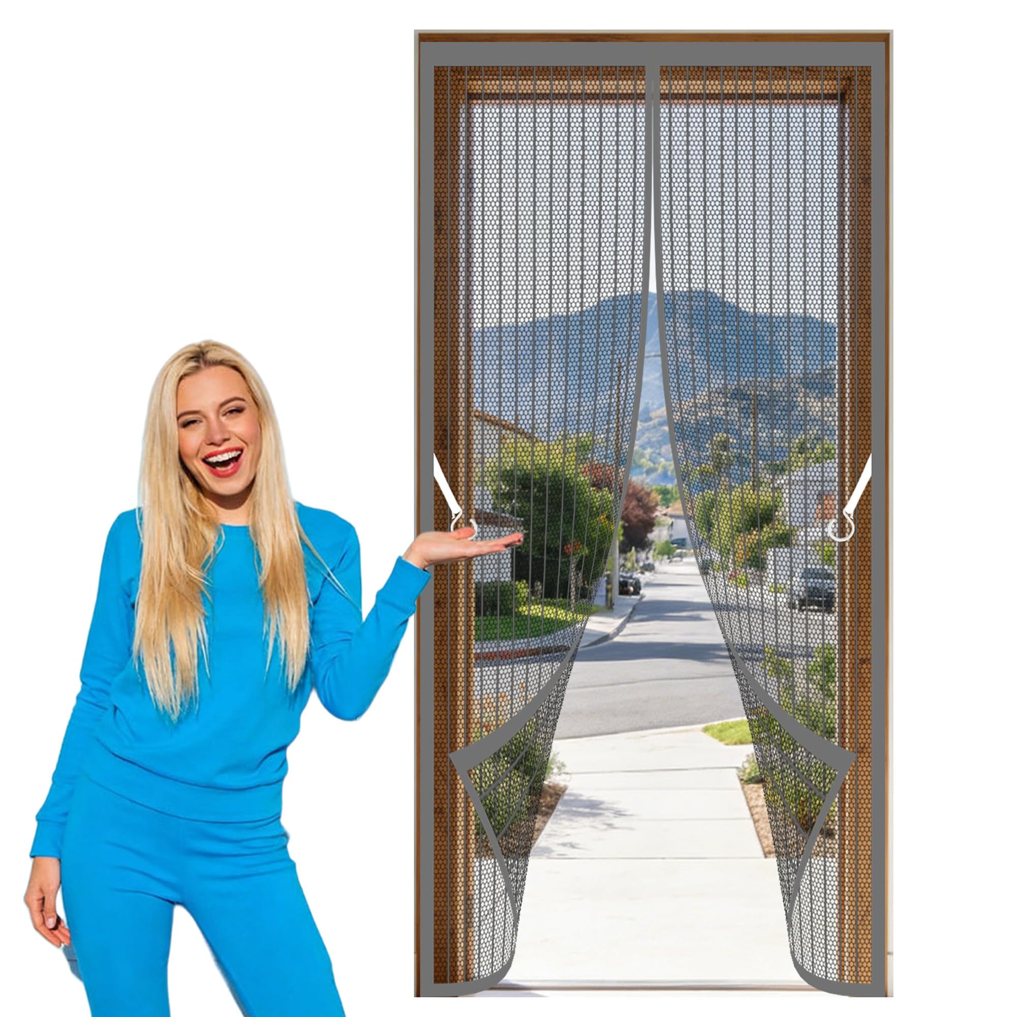 Magnetic Door Screen 72 x 262 cm with Magnetic Closure Flyscreen French Doors Keeping Out Flies Bug Suitable for Patio Room Balcony Bedroom, Grey