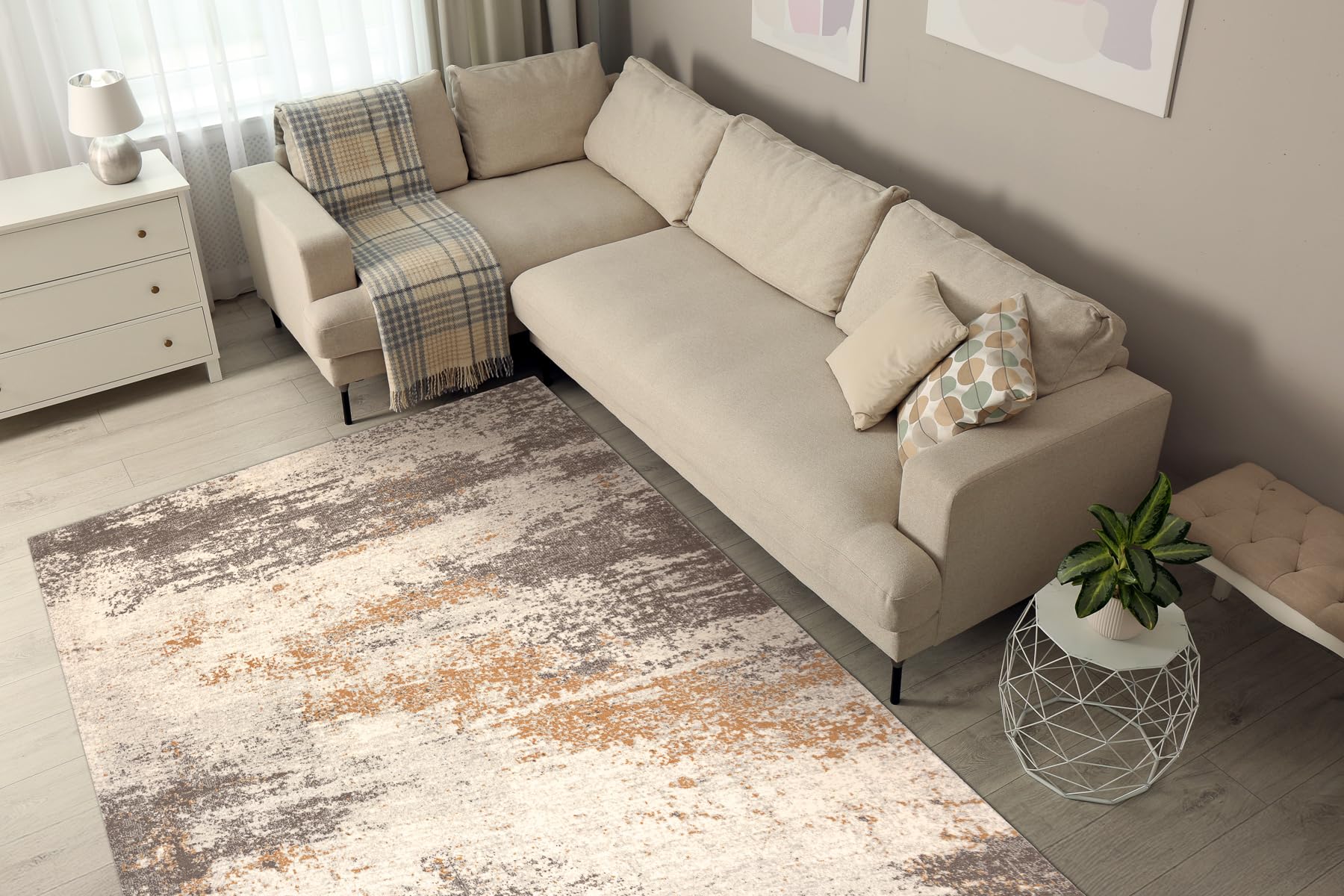 rugsx Wollteppich Abby 486.28.LA110 OSTA Kollektion, 100% Wolle, Vintage, modern beige/grau 80x160 cm