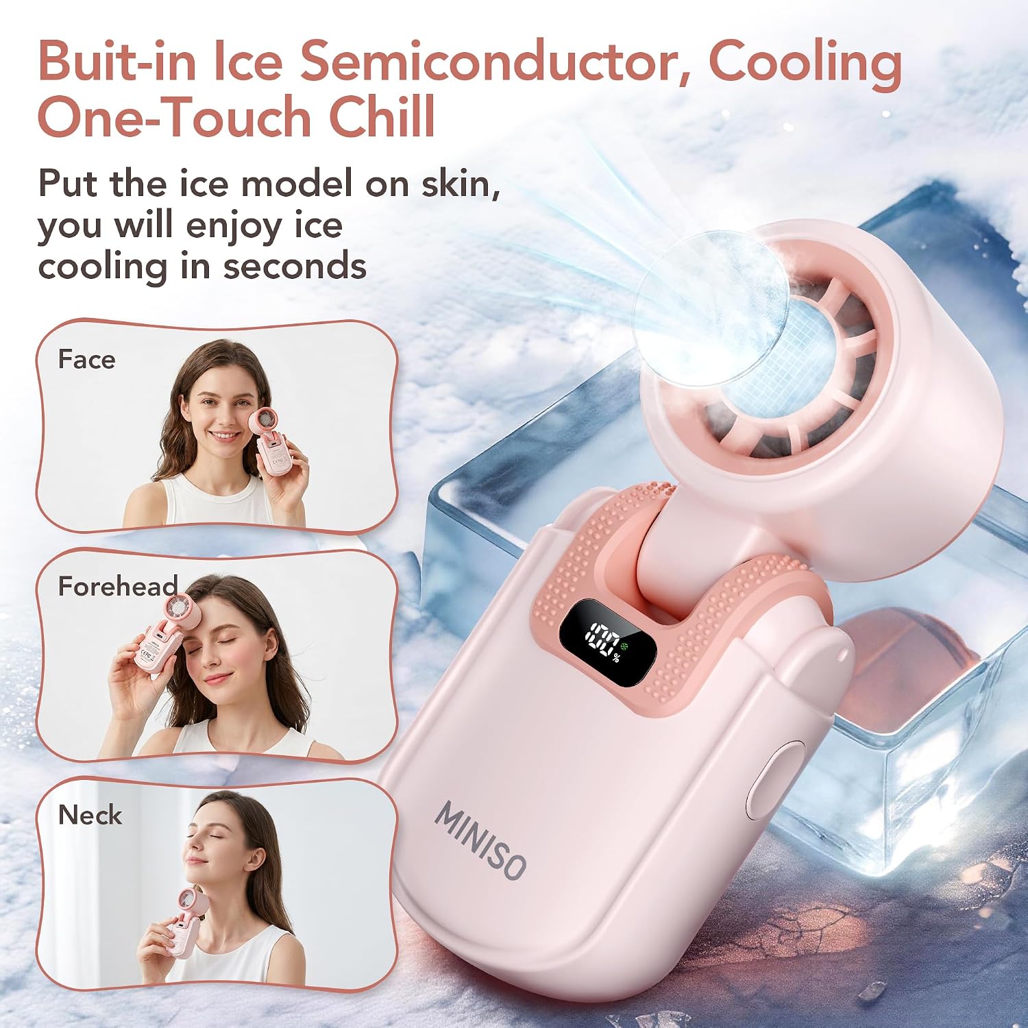 MINISO Mini Fan Handheld, 2400 mAh Rechargeable, 3 in 1 USB Small Portable Turbo Fan, 5-Speed, Foldable with Ice Cooler, Max 8 H Cooling Personal Fan for Travel, Office, Subway, Shopping, Camping
