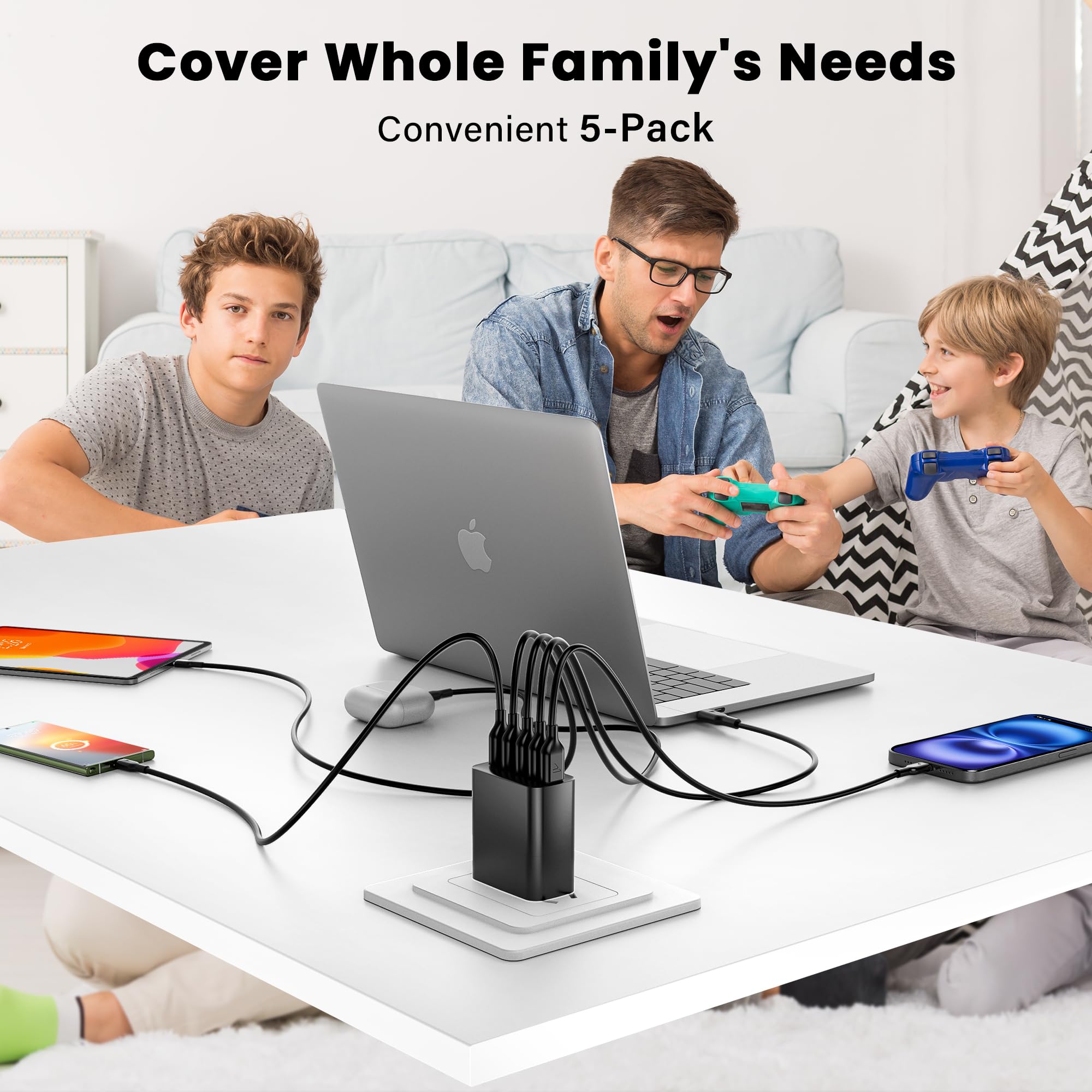 RAMPOW Cavo USB Type-C 5-Pack [1M*5], Cavo USB A a USB C Ricarica Rapida, Cavo iPhone 16 3A, Cavo iPhone 15 Tipo C per iPhone 16/16 Pro/15/15 Pro, iPad Pro/Air, Samsung S23/S22