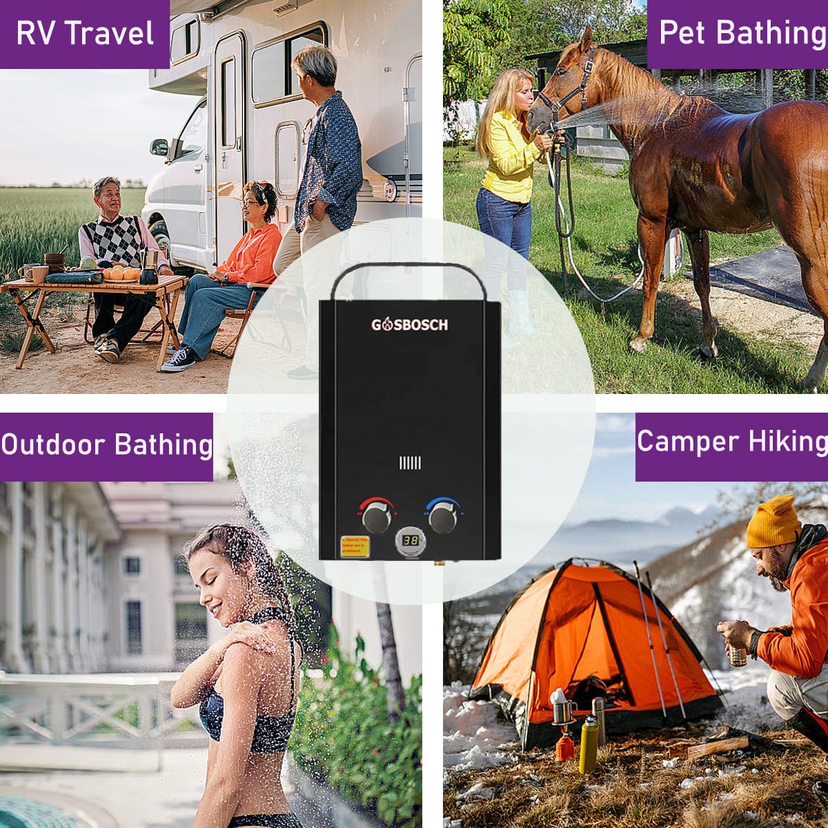 Chauffe-eau portable sans réservoir à gaz propane 6 l Affichage numérique Protection contre la surchauffe pour camping-car Facile à installer pour animaux domestiques