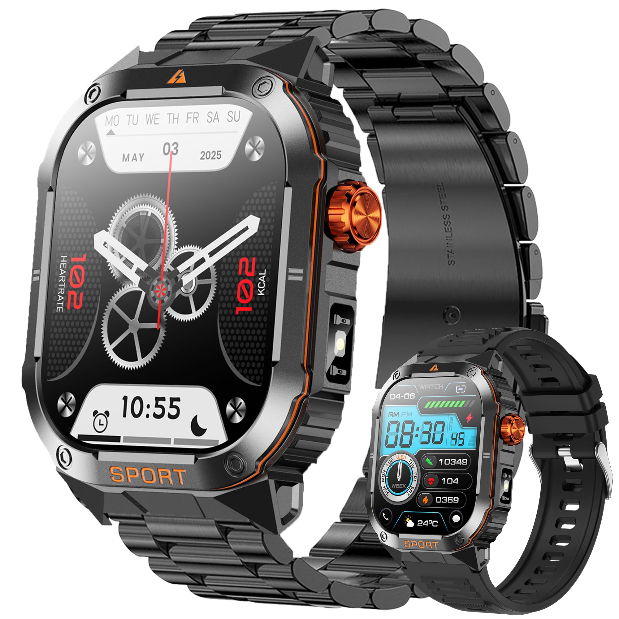 AMOLED Męski smartwatch 2,01" z połączeniem Bluetooth 5,2 / numeracja, smartwatch kompatybilny z Samsung Huawei Xiaomi Android iOS, współdzielony krokomierz, GPS 123, sportowy miernik tętna, czarny
