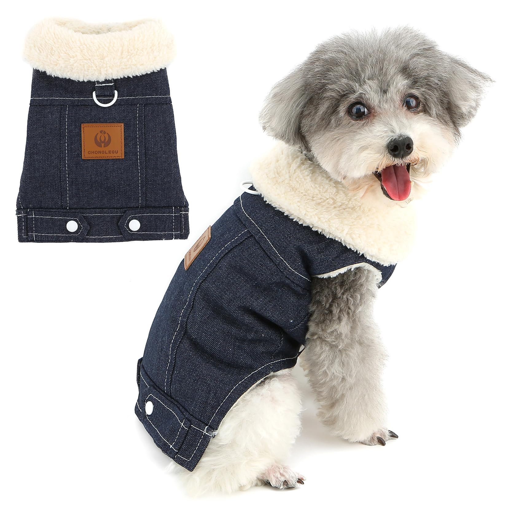 Zunea Denim Dog Jackets for Small/Extra Small Dogs Winter Warm Fleece Lined Jacket Coats with D-Ring Puppy Vest Clothes Fashion Soft Cold Weather Jean Pet Apparel for Chihuahua Yorkie Darkblue S