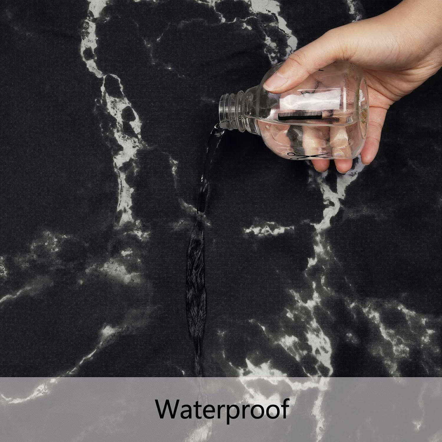 Alishomtll 4 Pcs Black White Shower Curtain Set with Non-Slip Rug, Toilet Lid Cover and Bath Mat, Black Marble Shower Curtain with Hooks, Abstract Modern Bathroom Set, Waterproof Bathroom Curtain