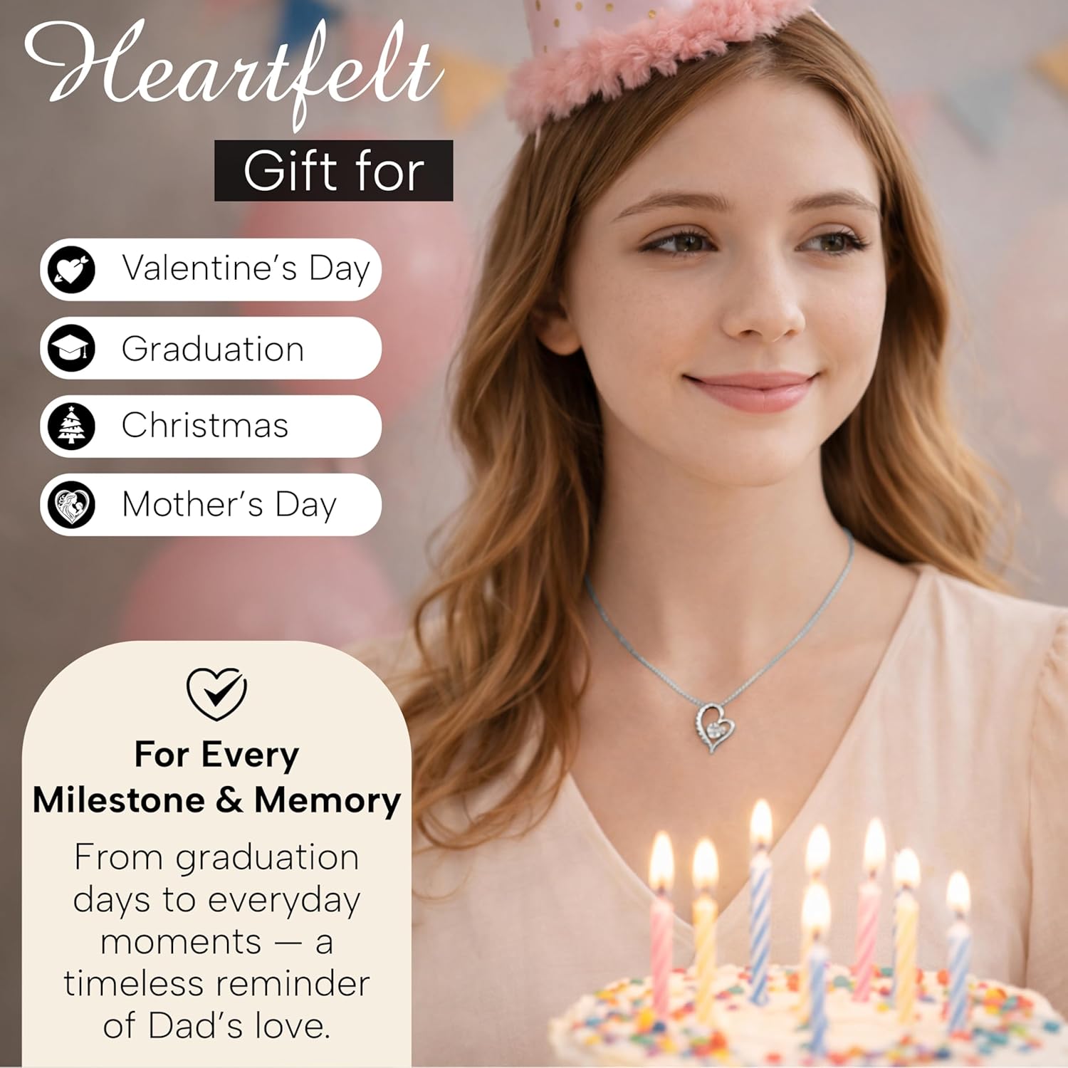 Larvincy To My Daughter Necklace From Dad With Heartfelt Message Card, Father Daughter Necklace Gift For Birthday Wedding Graduation Valentine’s Day - Image 6