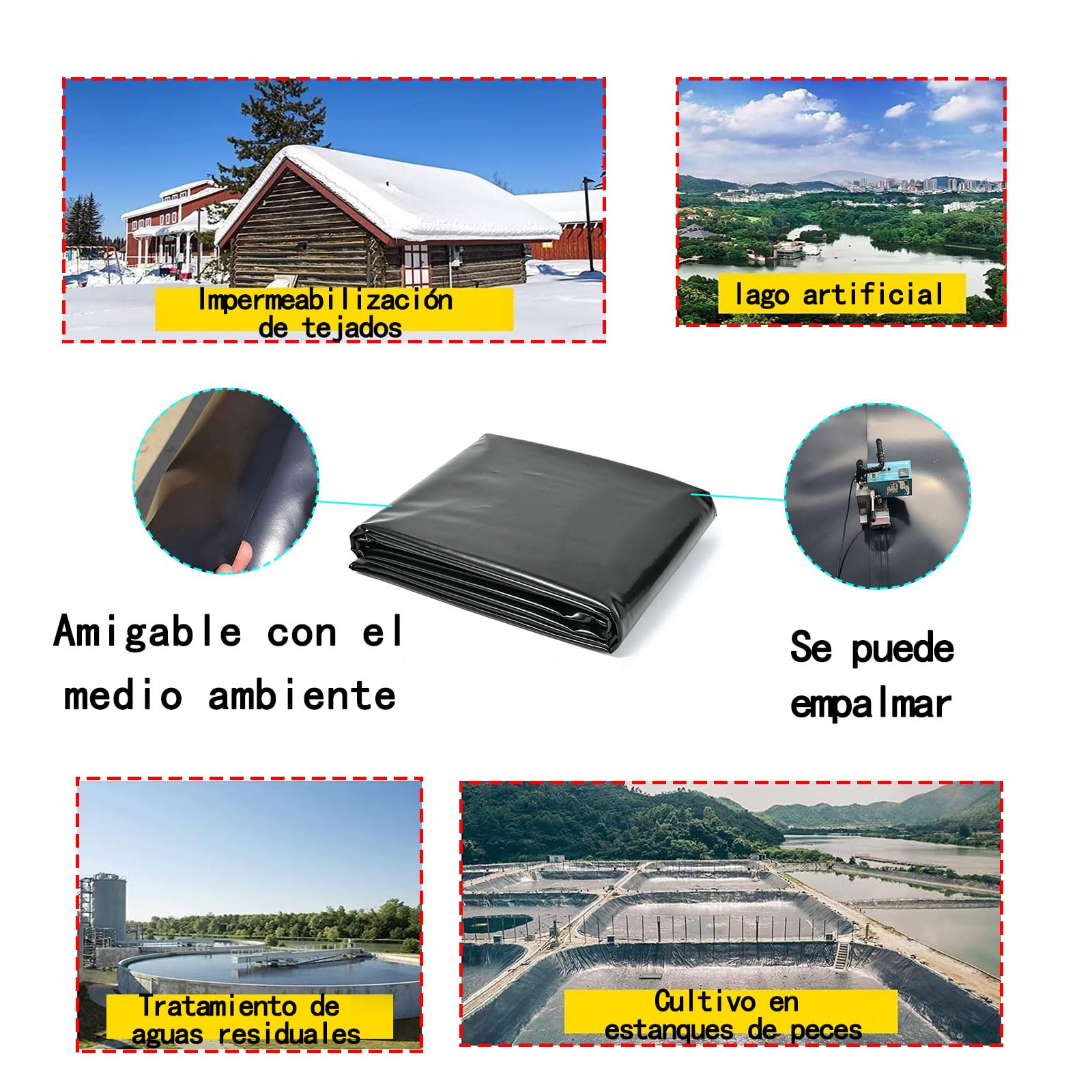 Forro de polietileno de alta densidad de 5 x 14 m, revestimiento impermeable negro para peces pequeños, fuentes de jardín, láminas de estanque de jardín