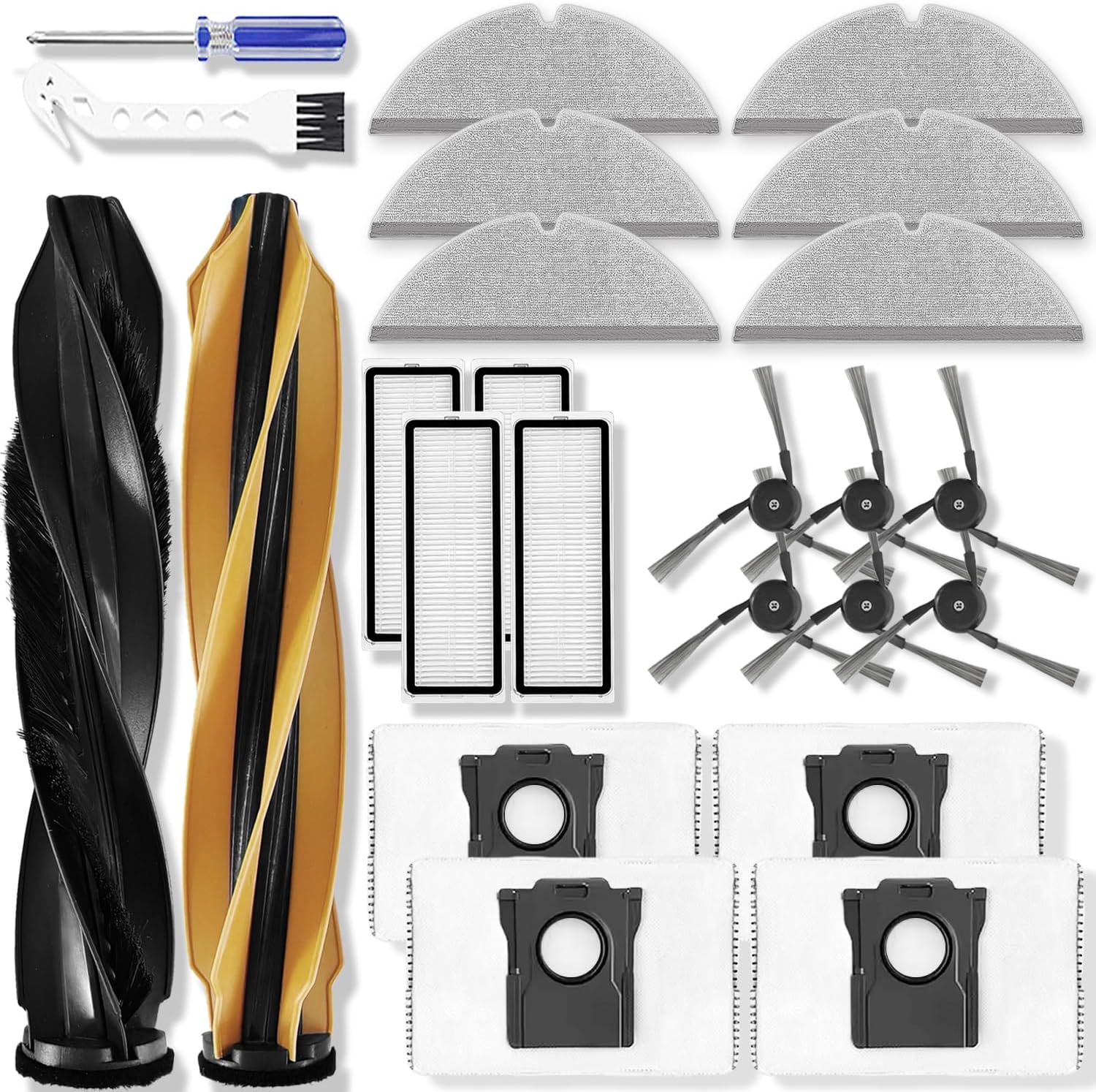 Replacement Accessories Kit Compatible with Dreame D20 Pro Plus Robot Vacuum Cleaner Parts 1 Main Brush 4 HEPA Filters 6 mop Pads 4 dust Bag 6 Side Brush