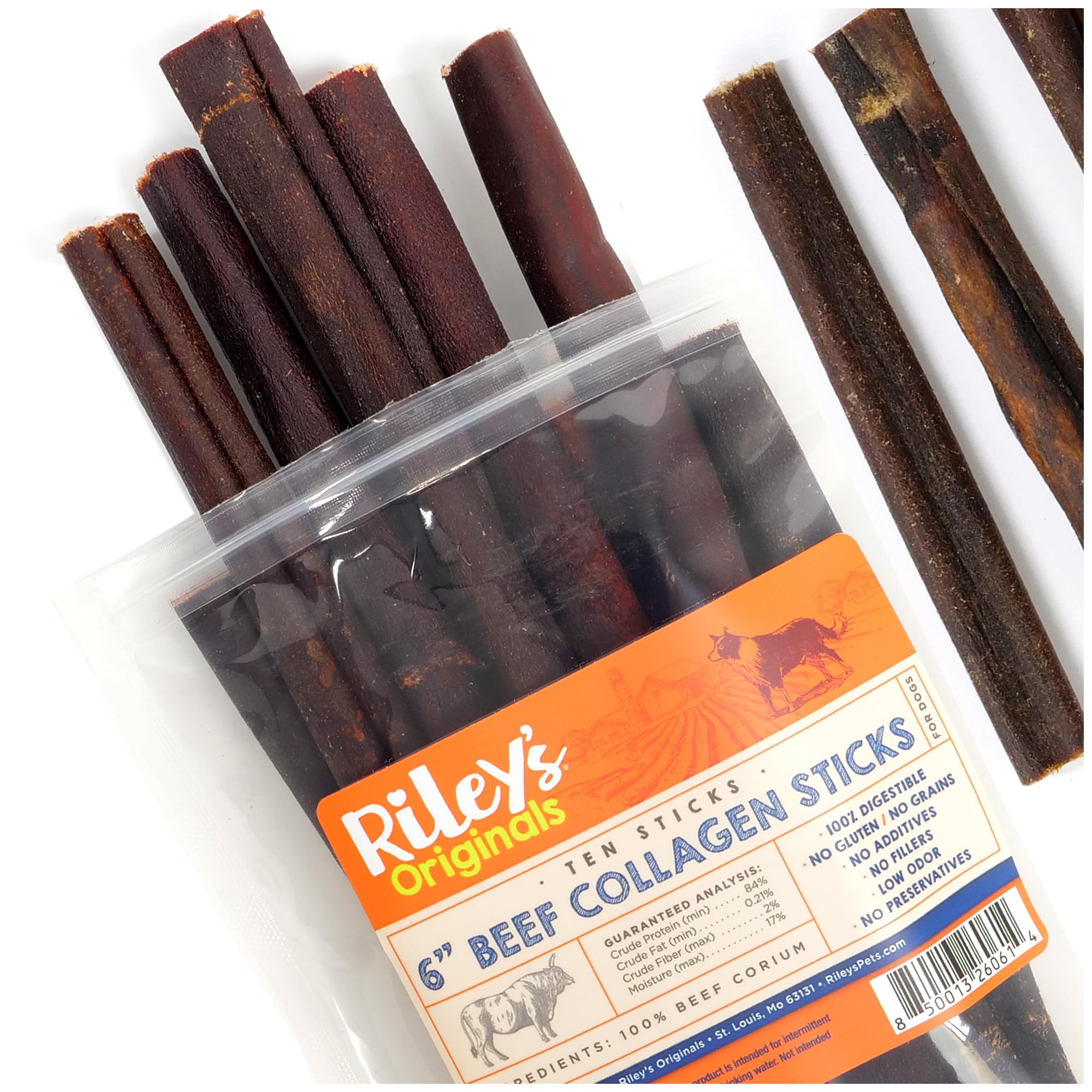 Riley's 6 Inch Beef Collagen Sticks for Dogs, Collagen Chews for Dogs, Bully Stick & Rawhide Alternative, Long Lasting, No Raw Hide Chews, Single Ingredient Dog Treat- 10 ct
