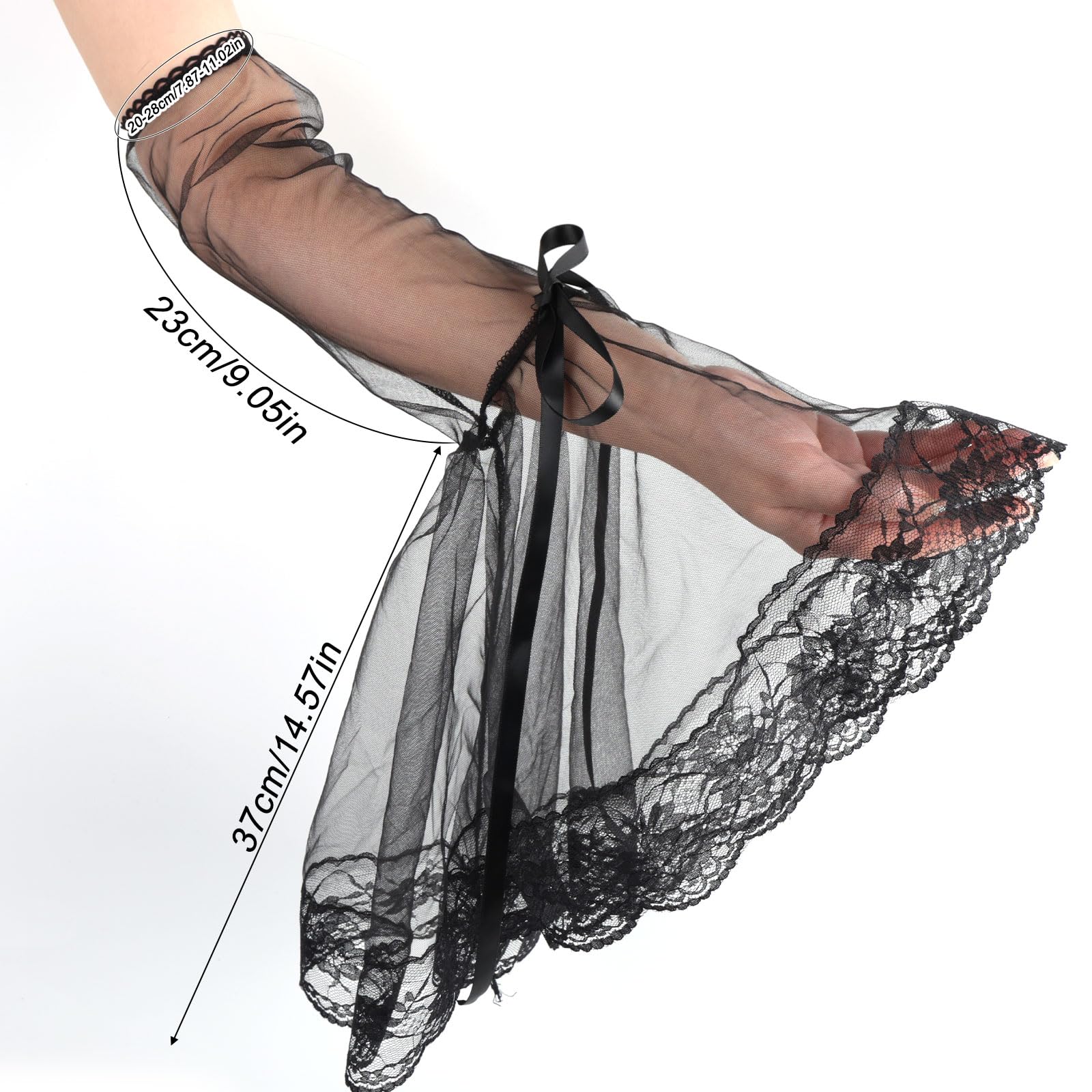 Mikovivi 2pcs Black Lace Gloves for Women Halloween Lace Arm Sleeves Vampire Costume Accessories for Party Cosplay Decoration - Image 2