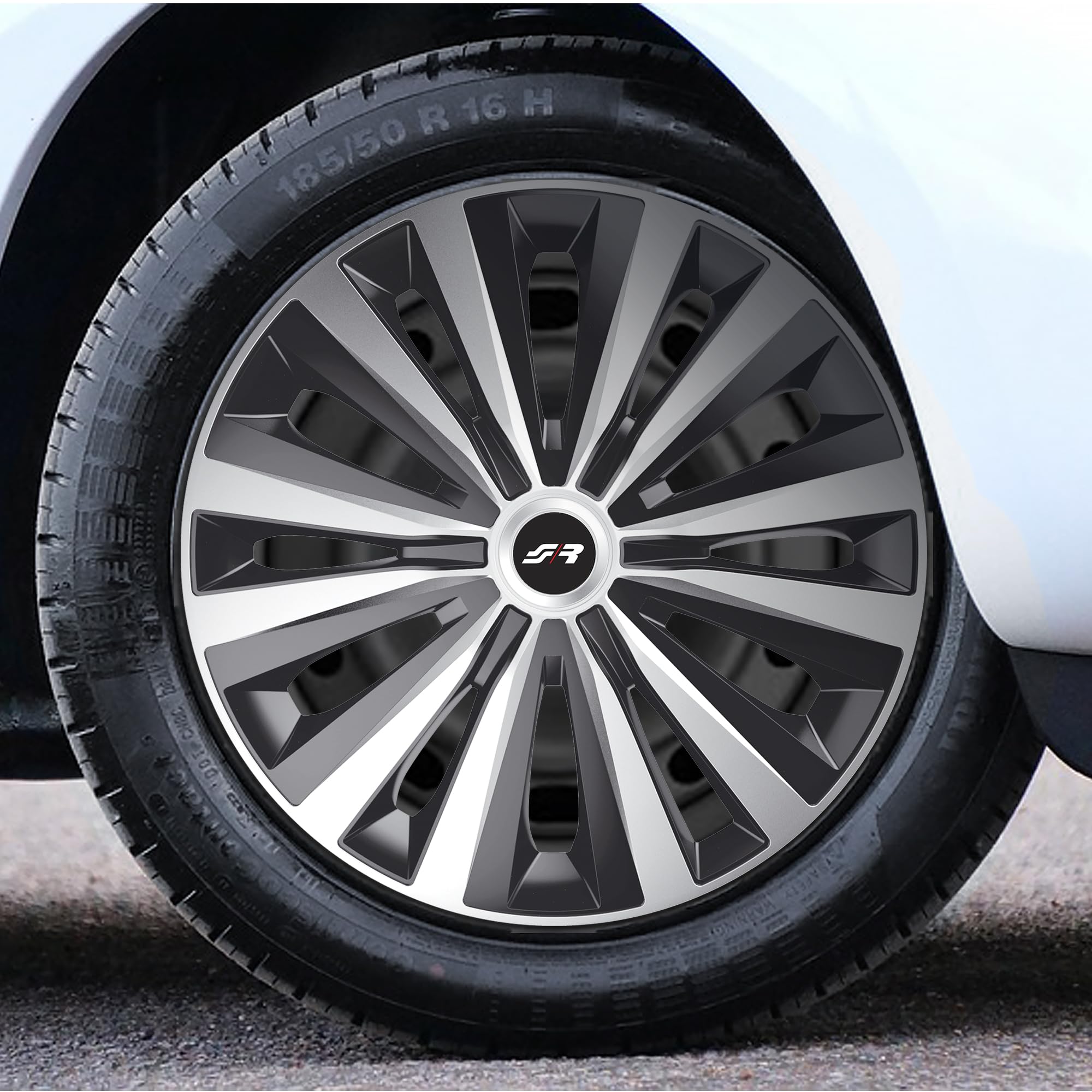 Simoni Racing MUL/14SB, Set 4 Copricerchi universali Multi Silver Black da 14" pollici, Copriruota auto Grigio e Nero