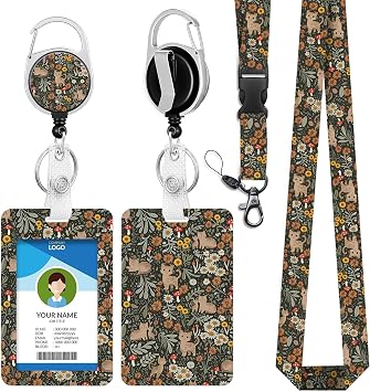 Cute Cat Lanyards for Id Badge Holder with Retractable Badge Reel Clip, Vintage Daisy Sunflower ID Card Holder with Breakaway Lanyard for Nurse Teacher Student Office