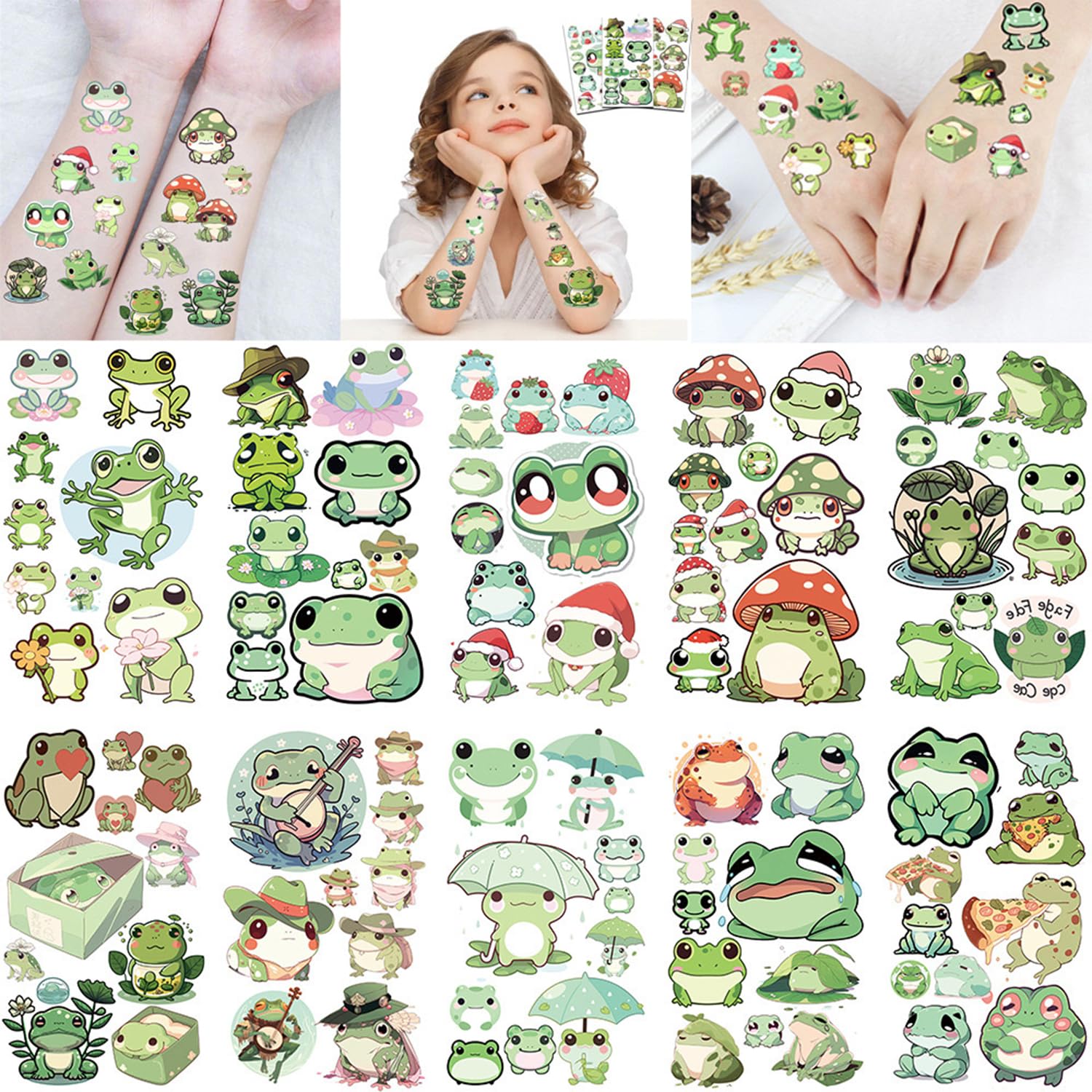 LOOGFDC Temporary Tattoos,10sheets Fat Frog Animals Temporary Tattoos Sticker For Kids Face Hands Fake Tattoo DIY Sticker,Party Favors, Cute