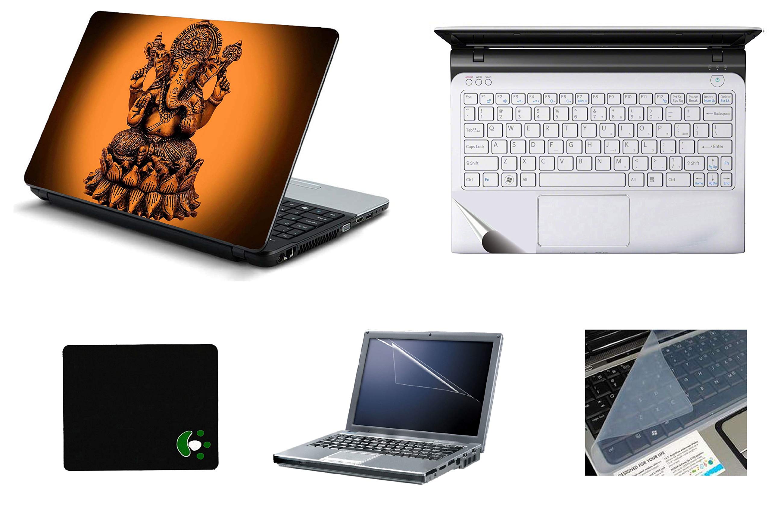 StickerKing Vinyl 5in1 Laptop Accessories Ganesha Effect Skins Stickers, Screen Guard, Key Guard, Mouse Pad and Palmrest Skin Combo for HP-DELL-Lenovo-ASUS, Notebooks, 15.6 Inch, Multicolor (B08P5KKZ2R) Amazon Price History, Amazon Price Tracker