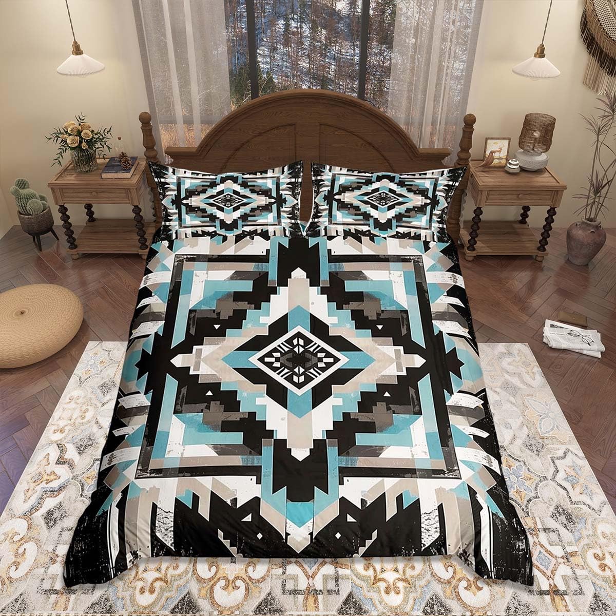Homemissing Boho Southwestern Tribal Duvet Cover Set Cot Size For Kids Boys Girls Aztec Ethnic Bedding Set Tribal Western Native Duvet Cover with 1 Pillowcase Abstract Geometric Bedding — image 1