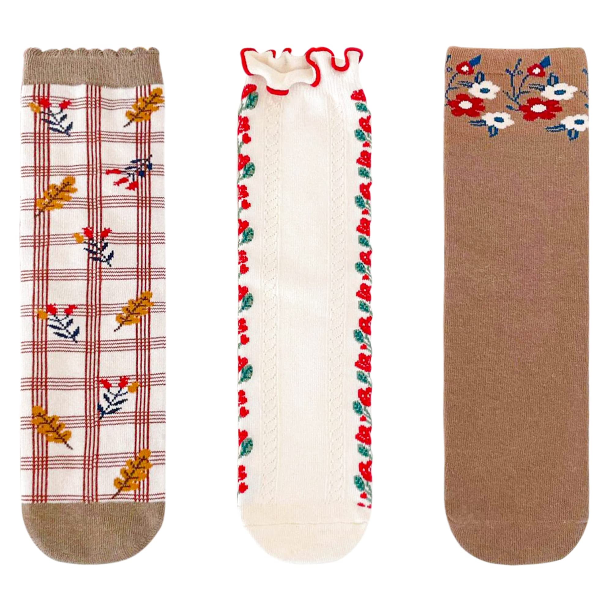 Camilife Juego de 3 pares de Calcetines de Algodón para Niña Pequeña Calcetines Hasta la Rodilla Confort Suave con Bonito Patrón Floral para 3-8 años