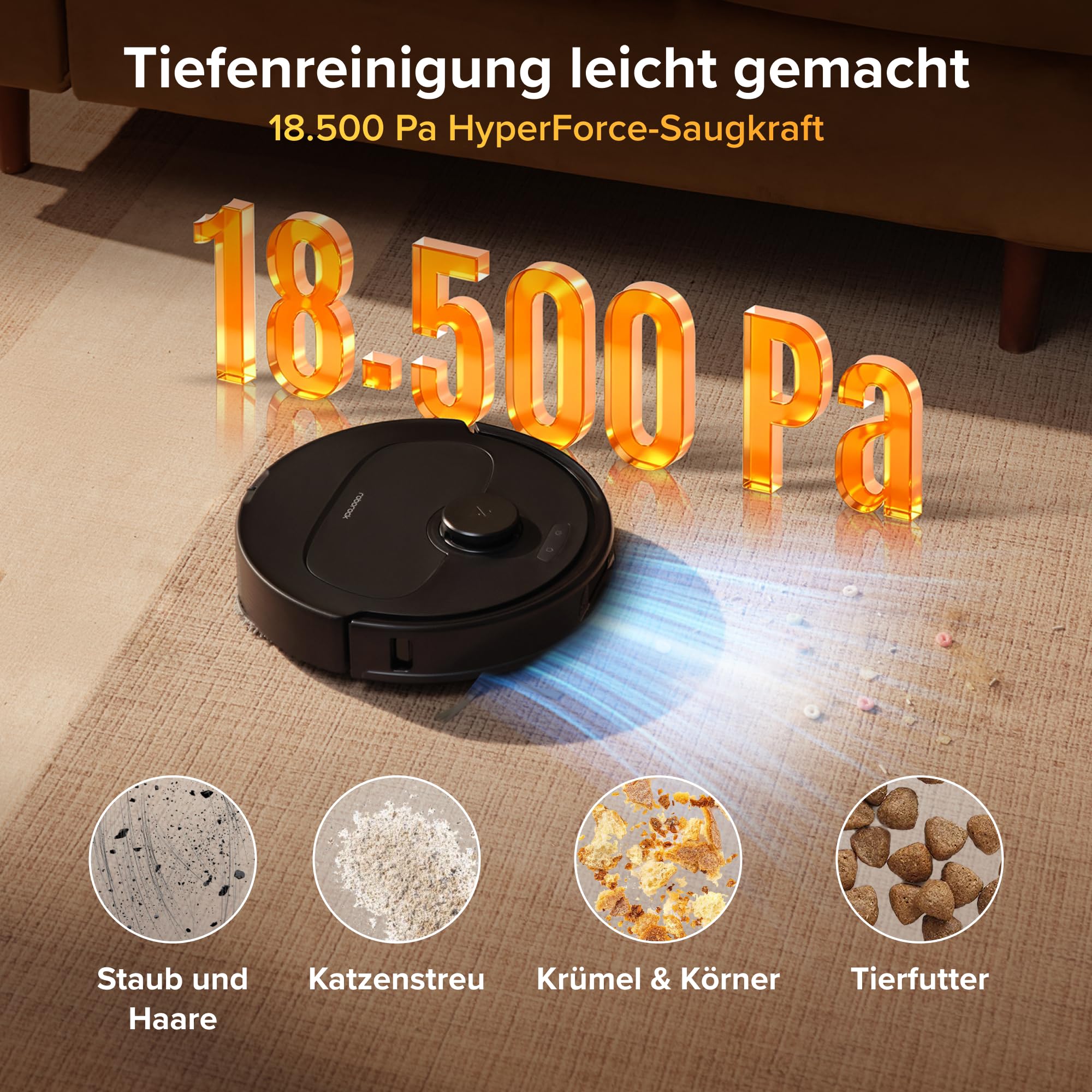 Roborock Qrevo S Pro Saugroboter mit Wischfunktion, 18.500 Pa, 75 °C Heißwasser-Moppreinigung, Anti-Tangle System, Reactive Tech Hindernisvermeidung, All-in-One Dock (Schwarz)