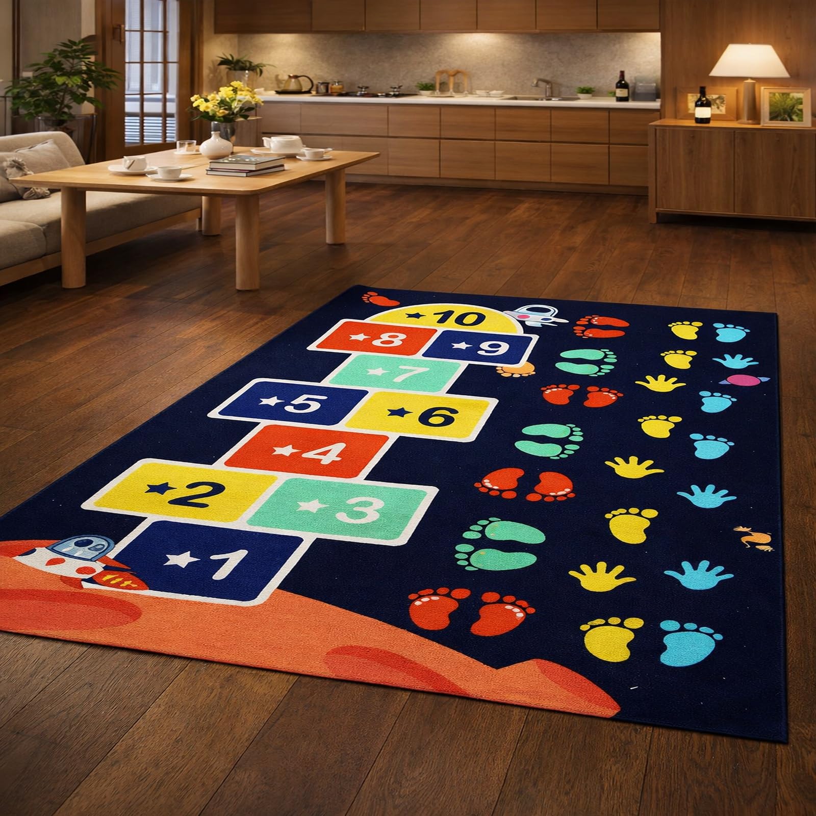 Alfombras para dormitorio y salón geométricas azul de 80x120 cm