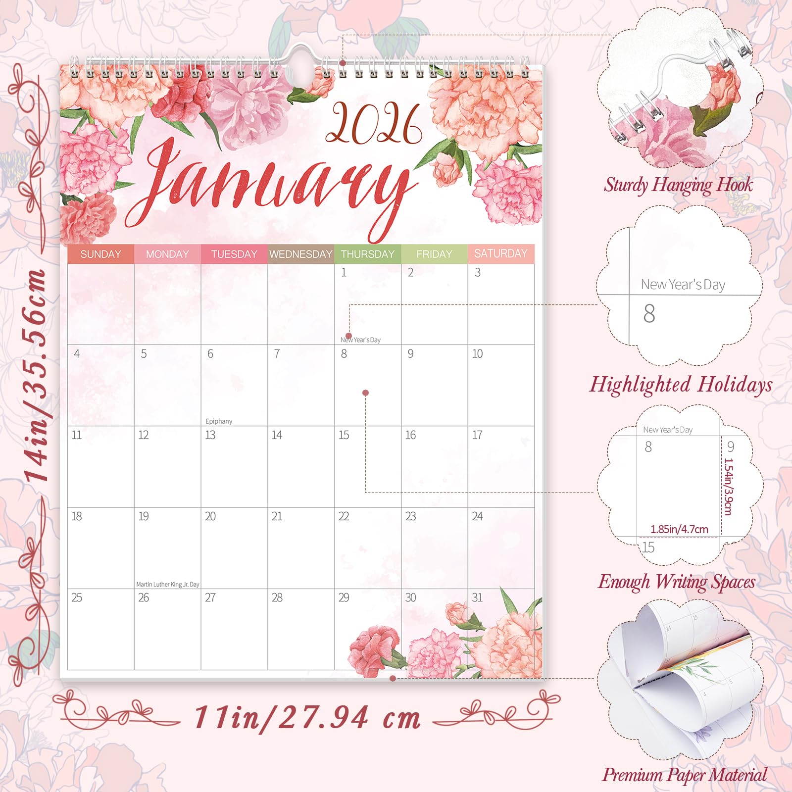 Condition photo showing New/Like New for Guasslee Wall Calendar 2026-2027, 2026 Wall Calendar, 18-Month Academic Desktop PlannerFrom Jan. 2026 - Jun. 2027, 14" X 11" Monthly Planner With Corner Protectors, Thick Paper For Home School Office