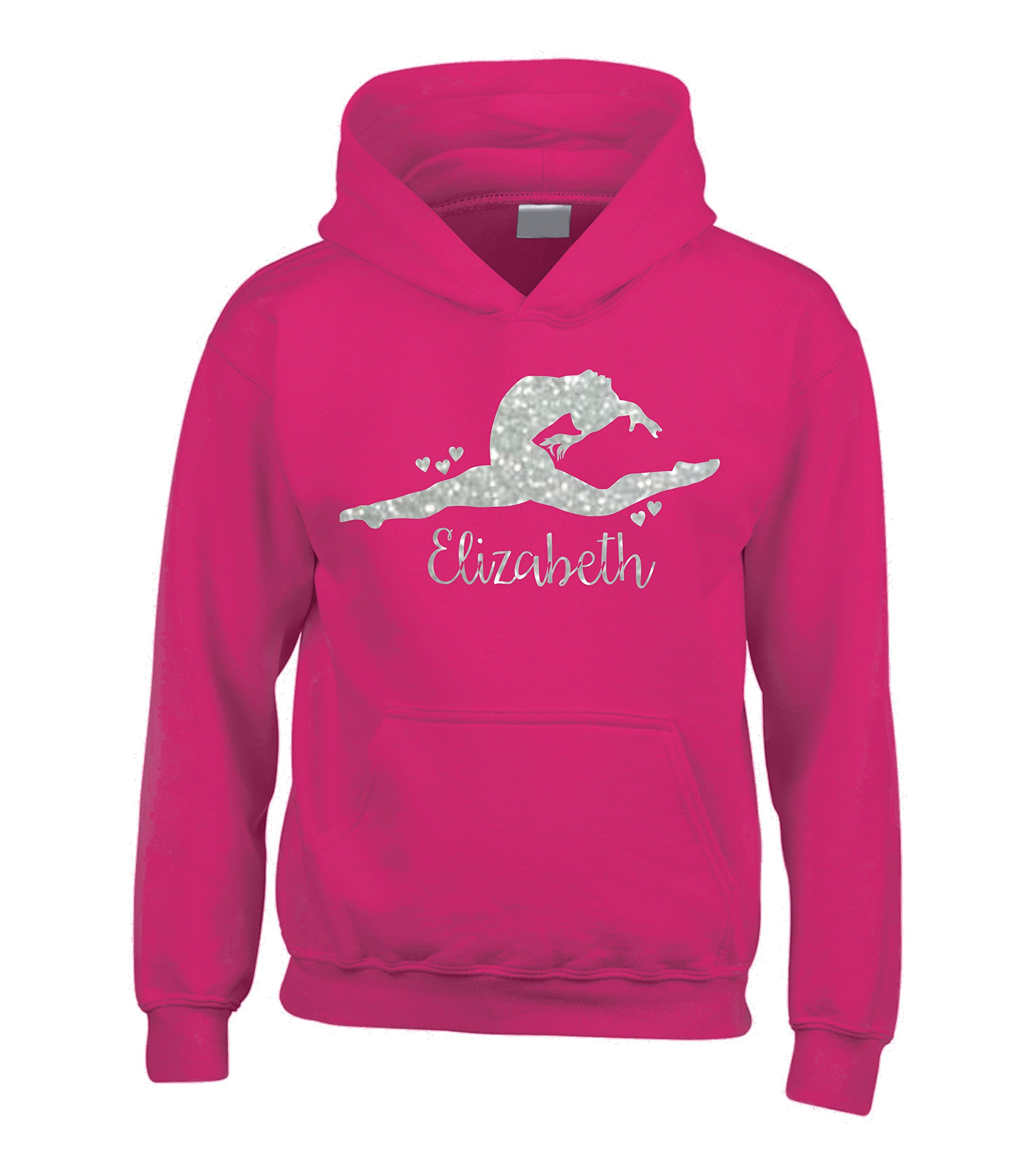 Edward Sinclair 12-13 yrs (34") Fuchsia Hoodie Personalised Gymnast with silver sparkling print
