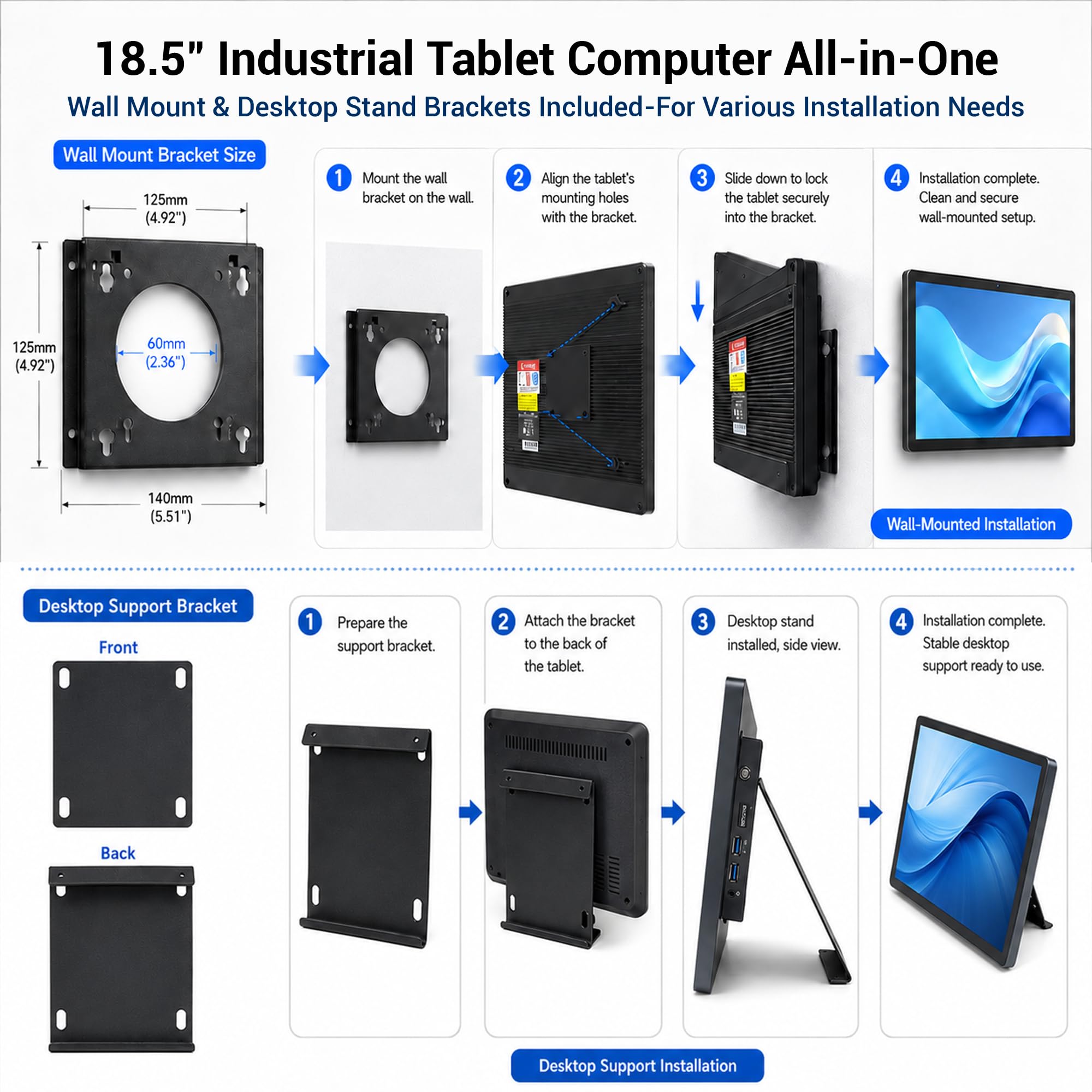 Panel PC-HEIGAOLAPC 18,5" Industrie Touch Panel Computer All in One Win11 Pro, Fanless Embedded Touchscreen Tablet N100, 8GB Ram 128GB Rom, 1920*1080 IPS, HDMI2.0, Type-C3,1, 2*USB3,2, 2*USB2,0, 2*LAN